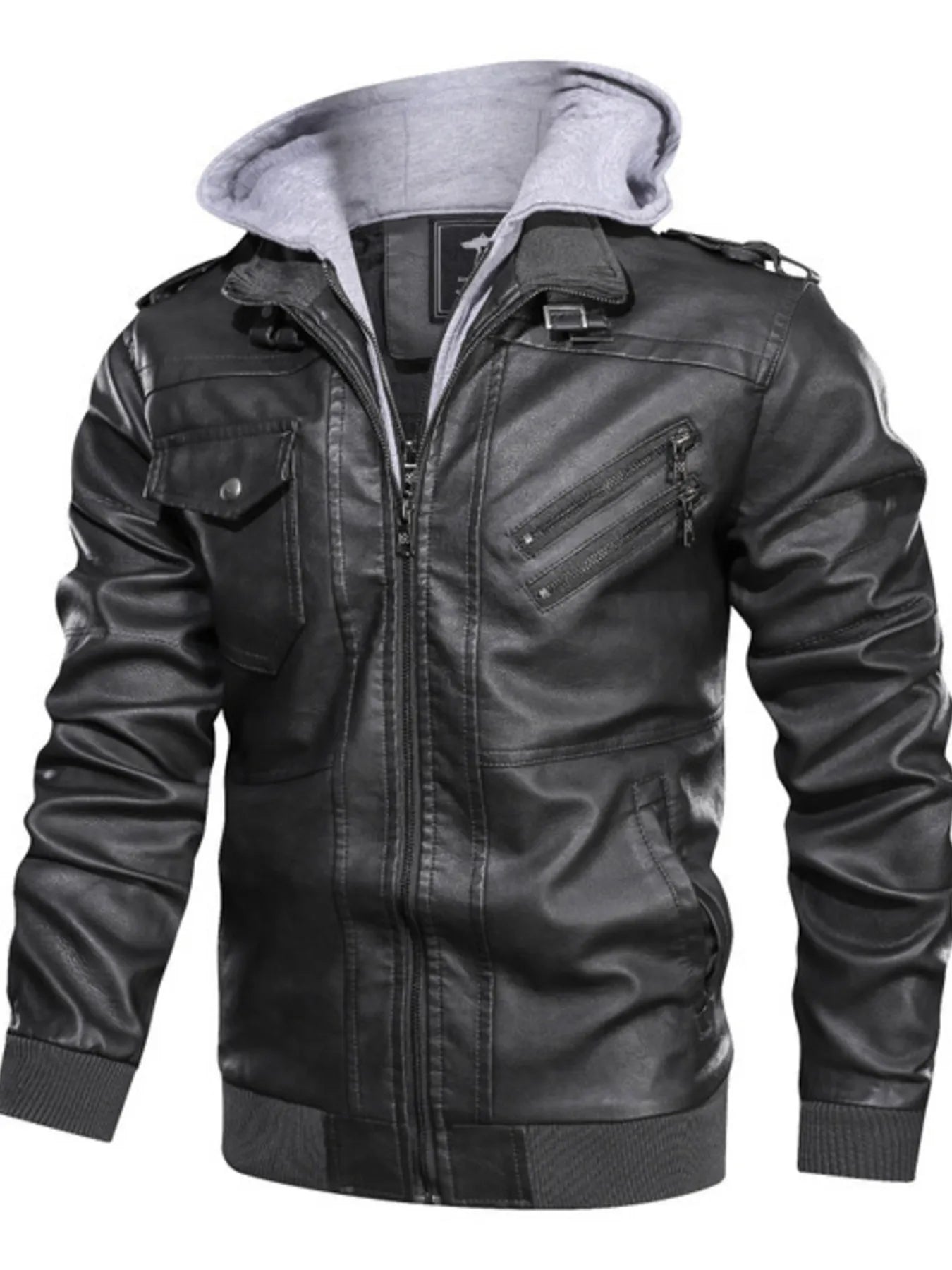 Men's Full Size Vintage Hooded Leather Jacket Plus Size designed for comfort and style at Lookzlike