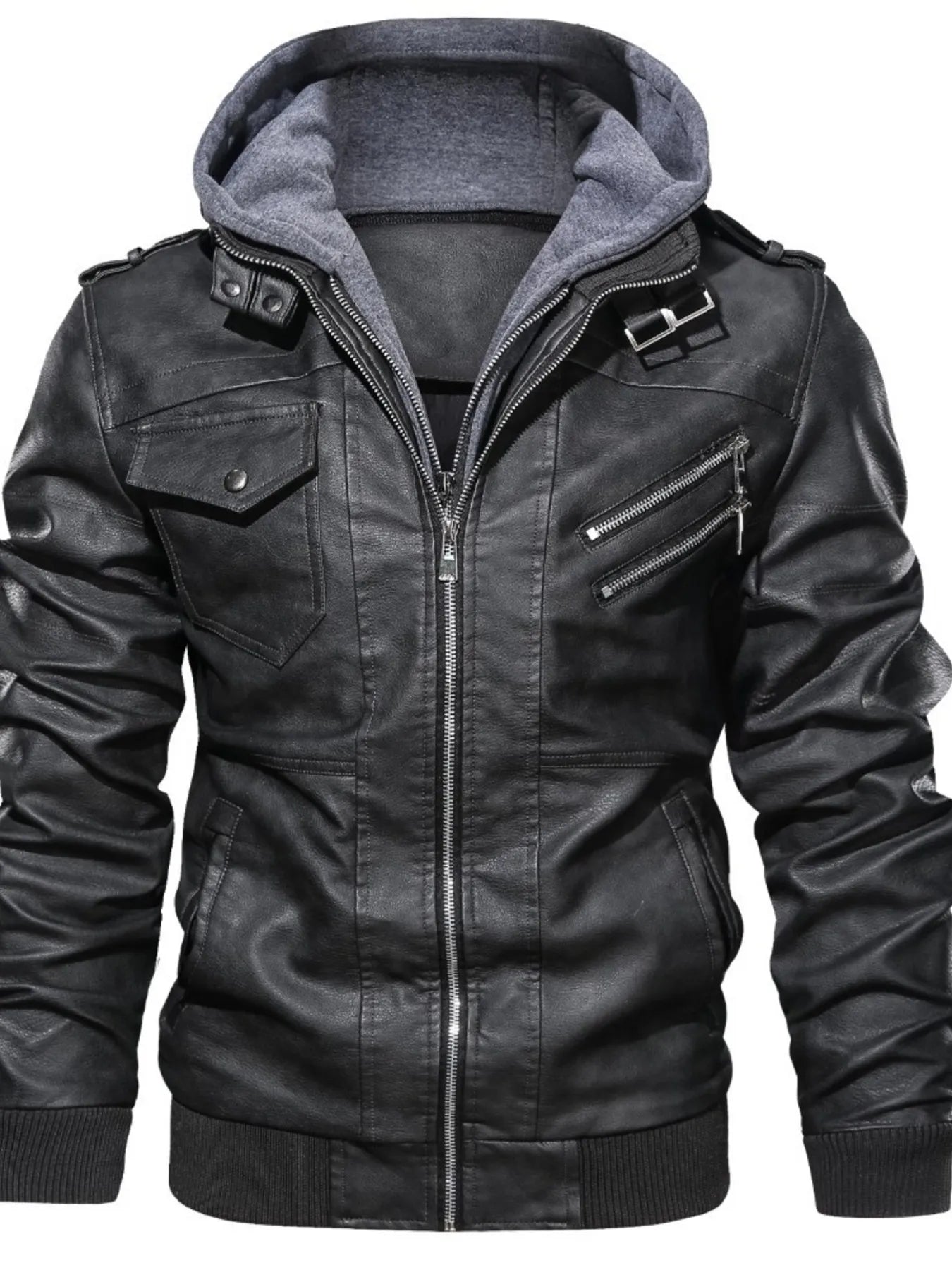 Men's Full Size Vintage Hooded Leather Jacket Plus Size designed for comfort and style at Lookzlike