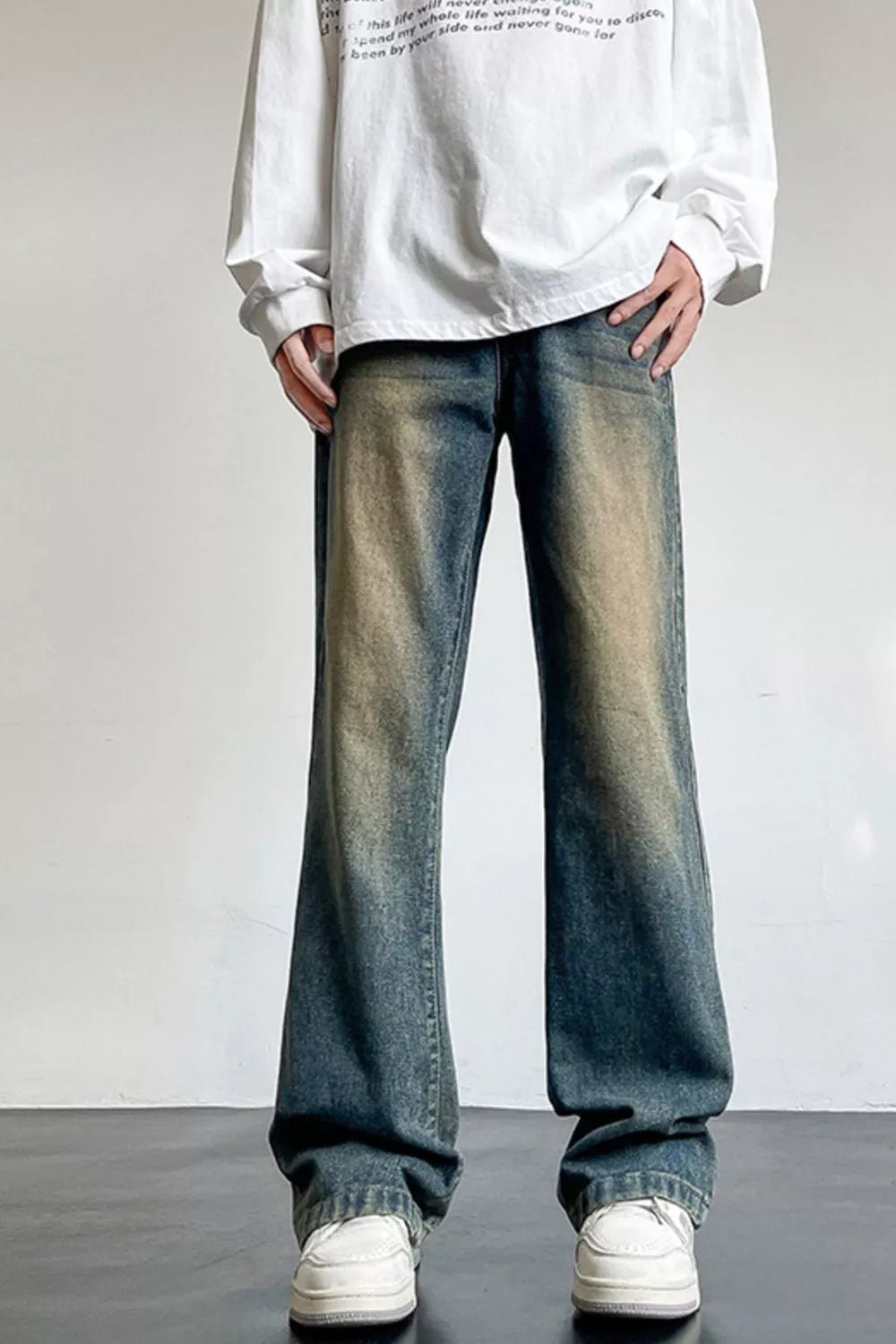 Men's Full Size Vintage Wash Wide Leg Jeans Plus Size designed for comfort and style at Lookzlike