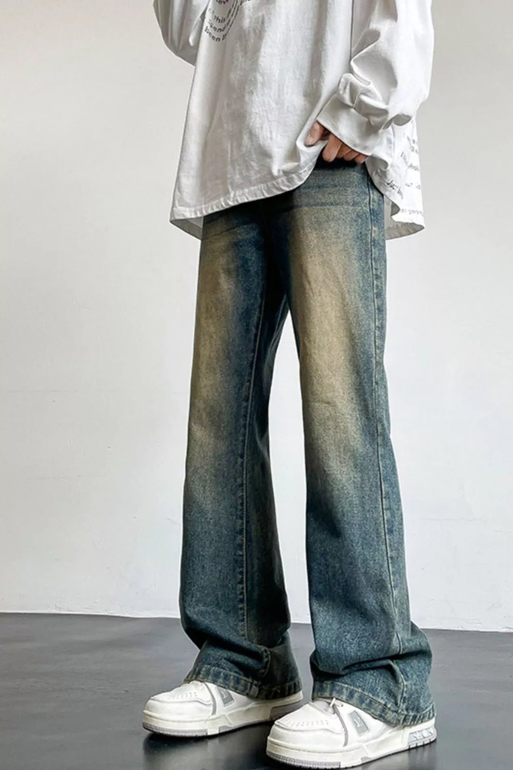 Men's Full Size Vintage Wash Wide Leg Jeans Plus Size designed for comfort and style at Lookzlike