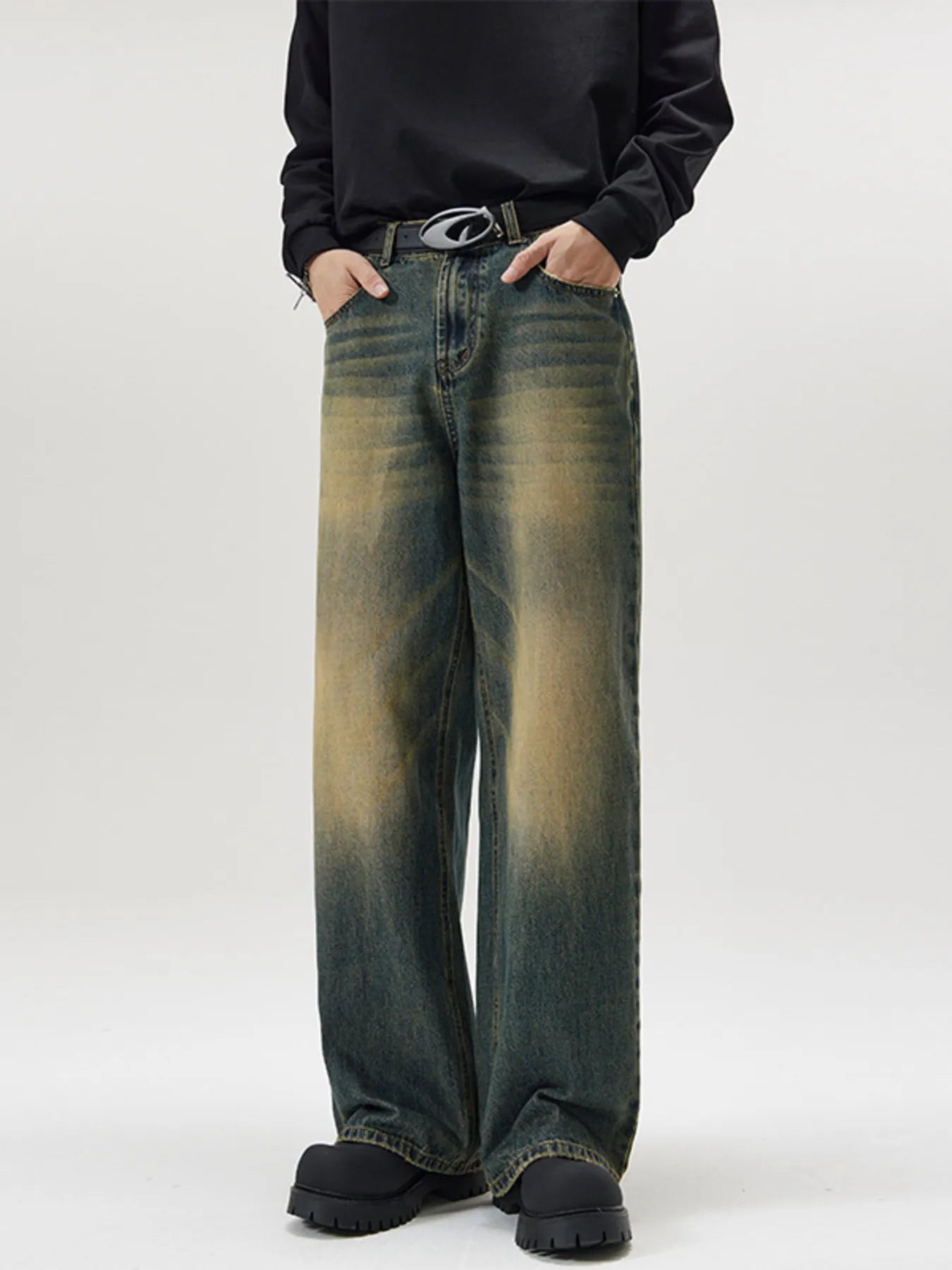 Men's Full Size Wash Wide Leg Jeans Plus Size designed for comfort and style at Lookzlike