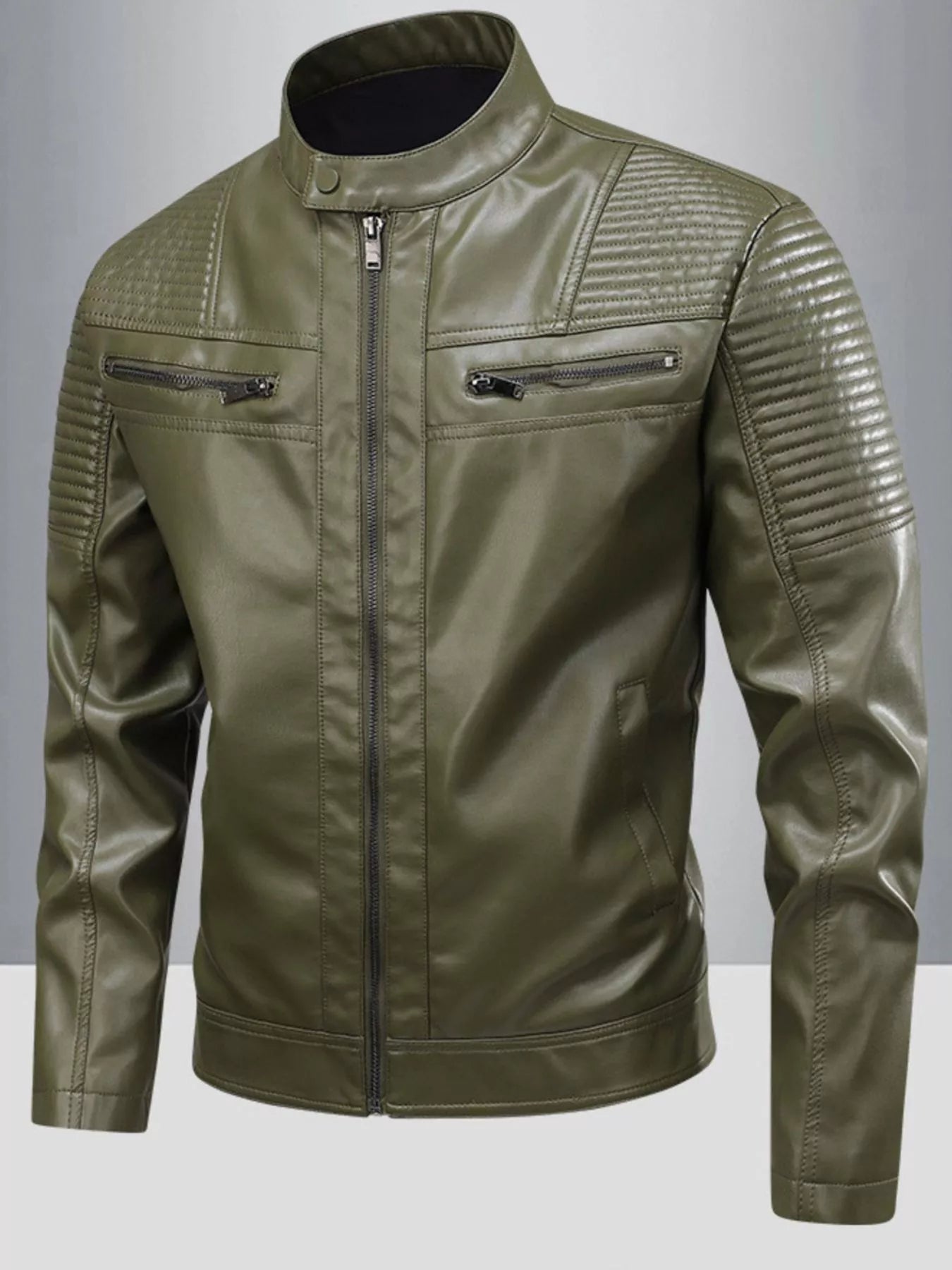 Men's Full Size Zip Up Leather Motorcycle Jacket Plus Size designed for comfort and style at Lookzlike