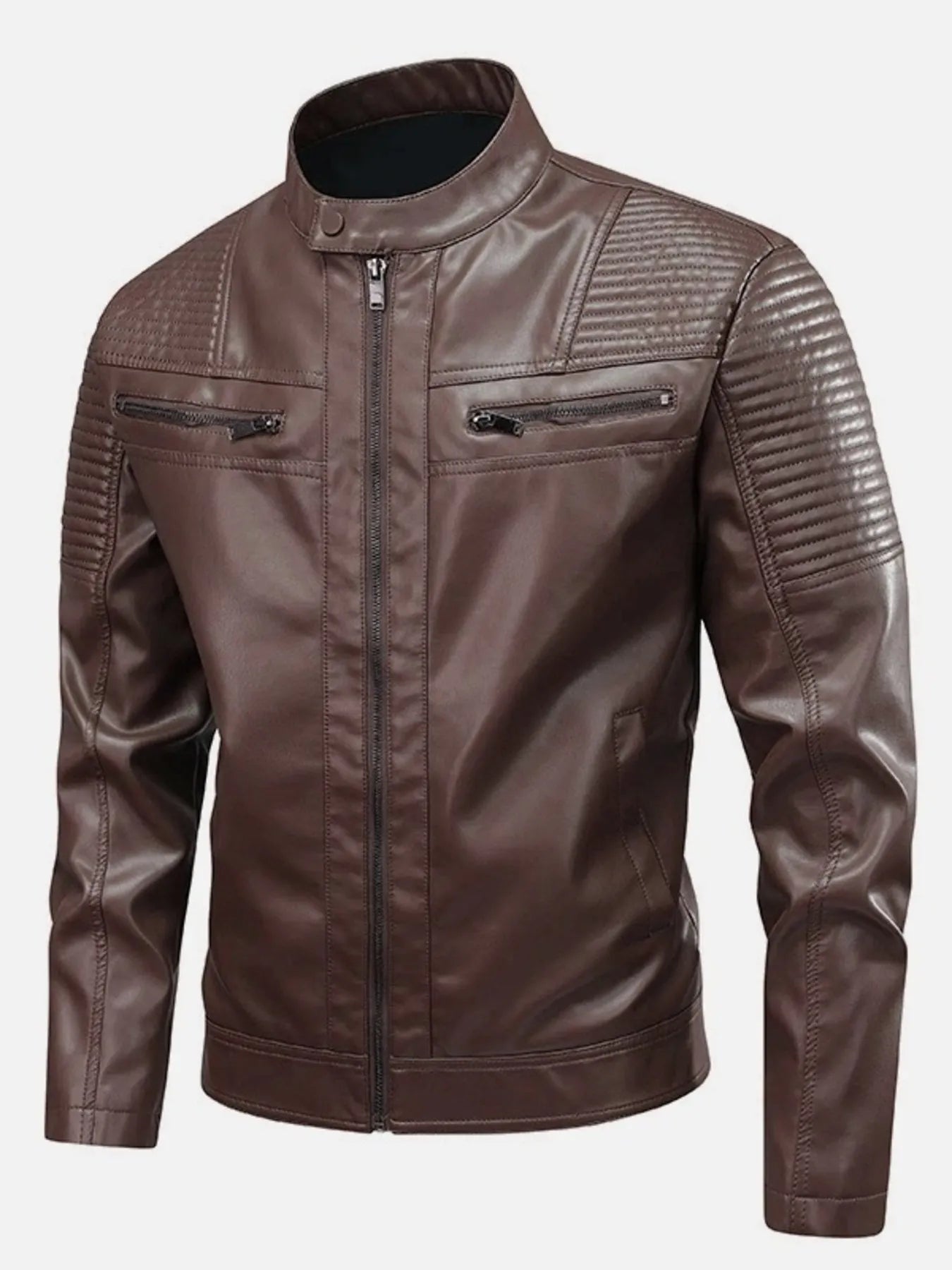 Men's Full Size Zip Up Leather Motorcycle Jacket Plus Size designed for comfort and style at Lookzlike