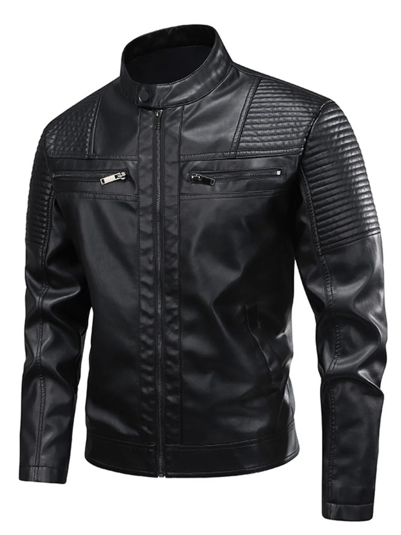Men's Full Size Zip Up Leather Motorcycle Jacket Plus Size designed for comfort and style at Lookzlike