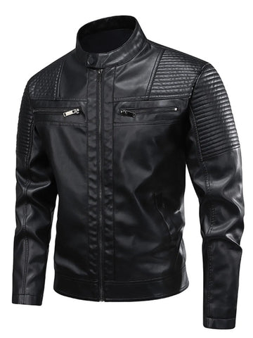 Men's Full Size Zip Up Leather Motorcycle Jacket Plus Size designed for comfort and style at Lookzlike