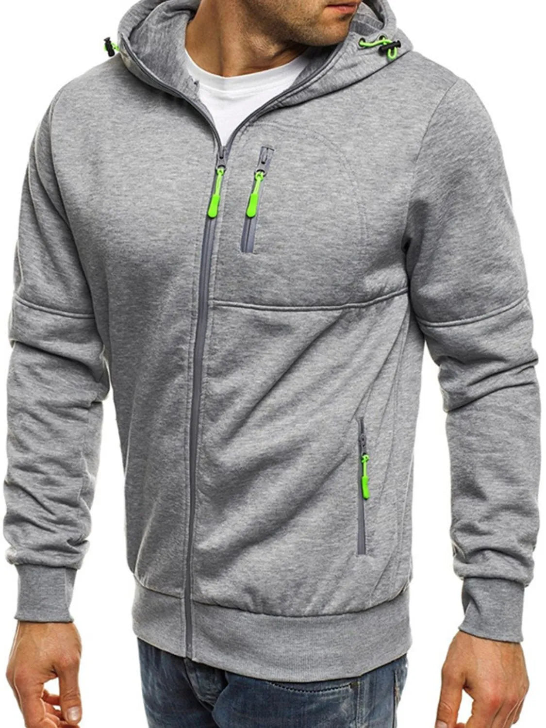 Men's Full Size Zip Up Long Sleeve Hoodie Plus Size designed for comfort and style at Lookzlike