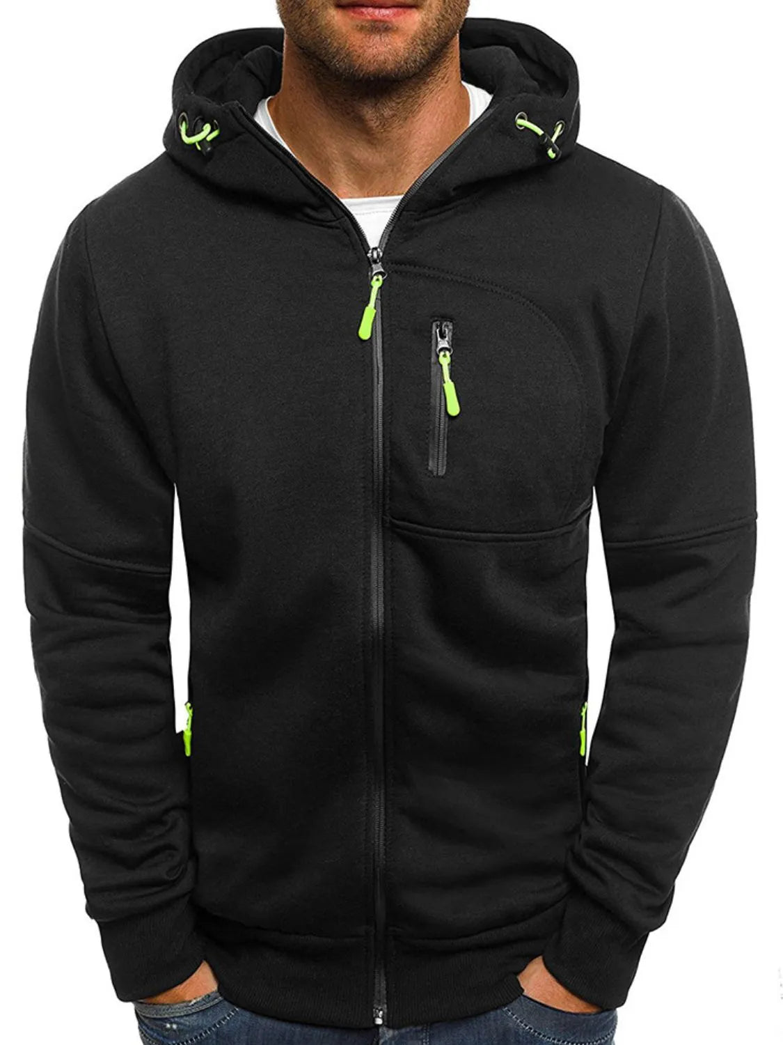 Men's Full Size Zip Up Long Sleeve Hoodie Plus Size designed for comfort and style at Lookzlike