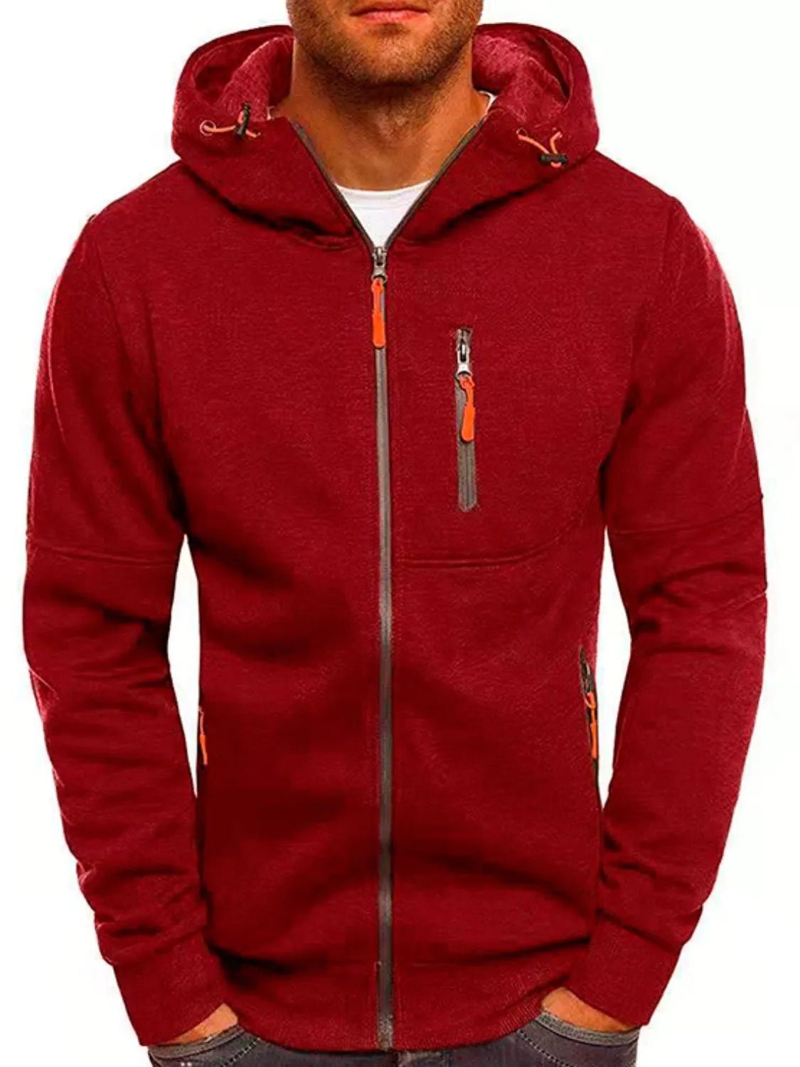 Men's Full Size Zip Up Long Sleeve Hoodie Plus Size designed for comfort and style at Lookzlike