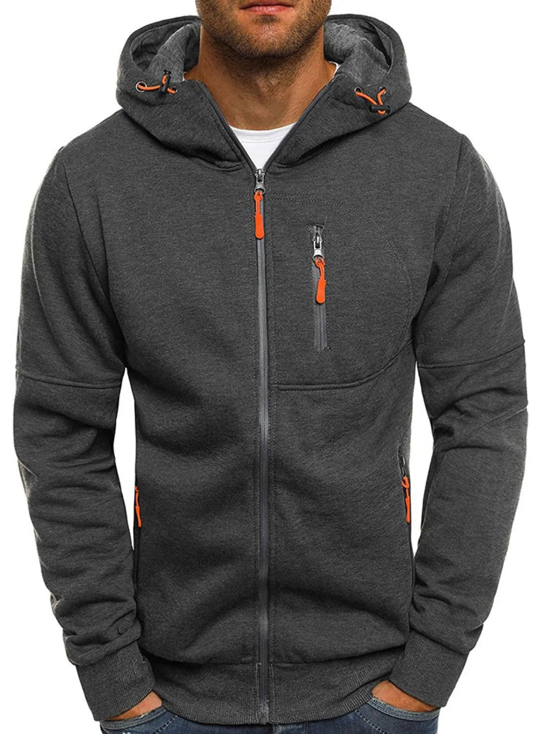 Men's Full Size Zip Up Long Sleeve Hoodie Plus Size designed for comfort and style at Lookzlike