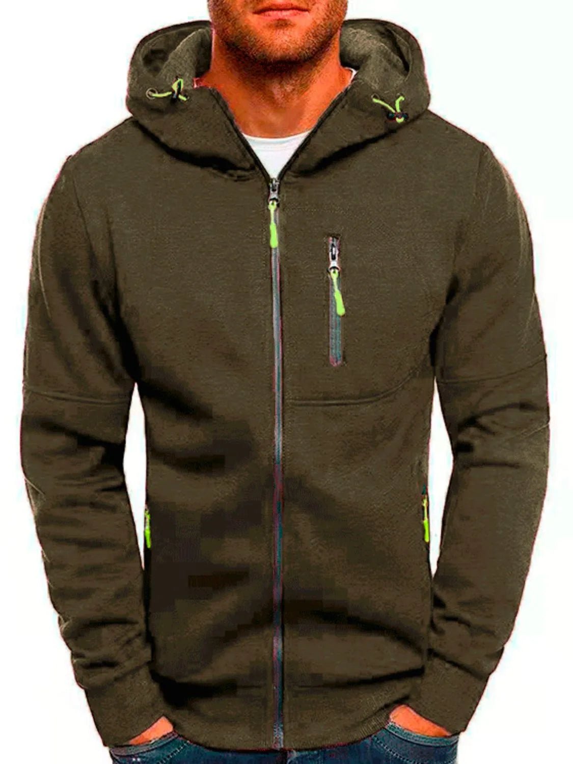 Men's Full Size Zip Up Long Sleeve Hoodie Plus Size designed for comfort and style at Lookzlike