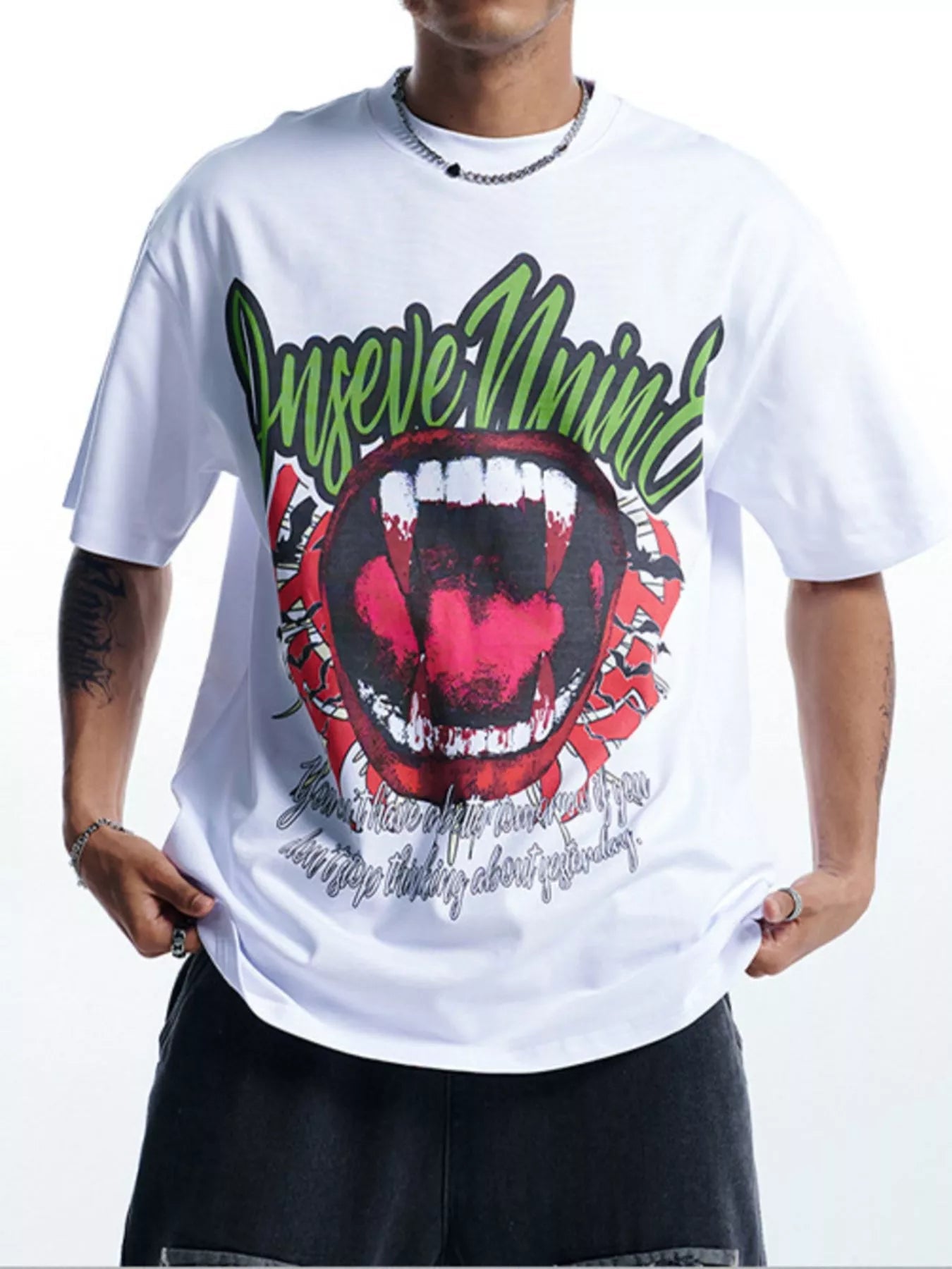 Men's Graphic Round Neck Oversized T-Shirt designed for comfort and style at Lookzlike