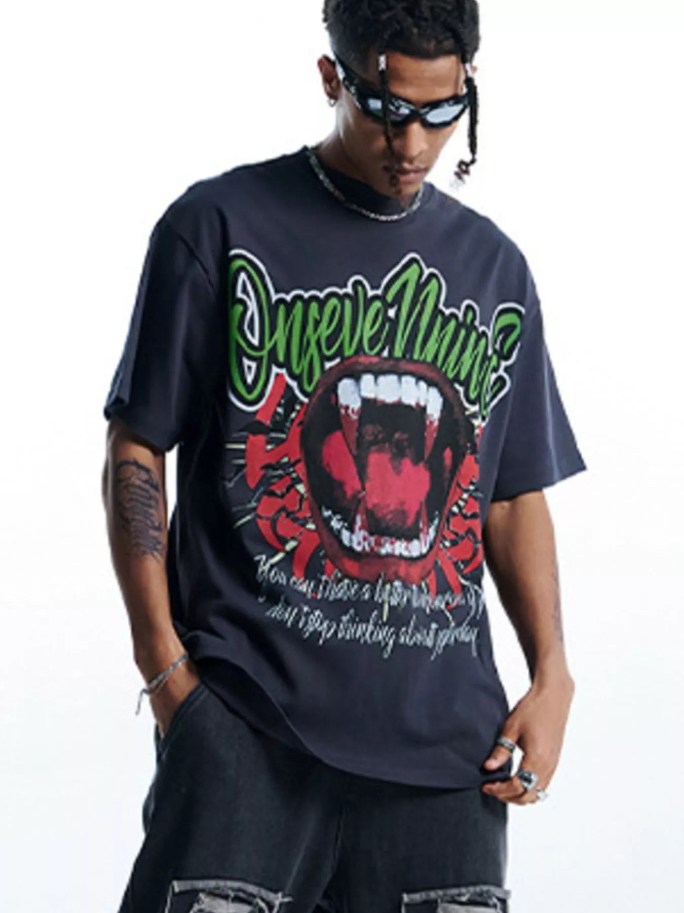 Men's Graphic Round Neck Oversized T-Shirt designed for comfort and style at Lookzlike