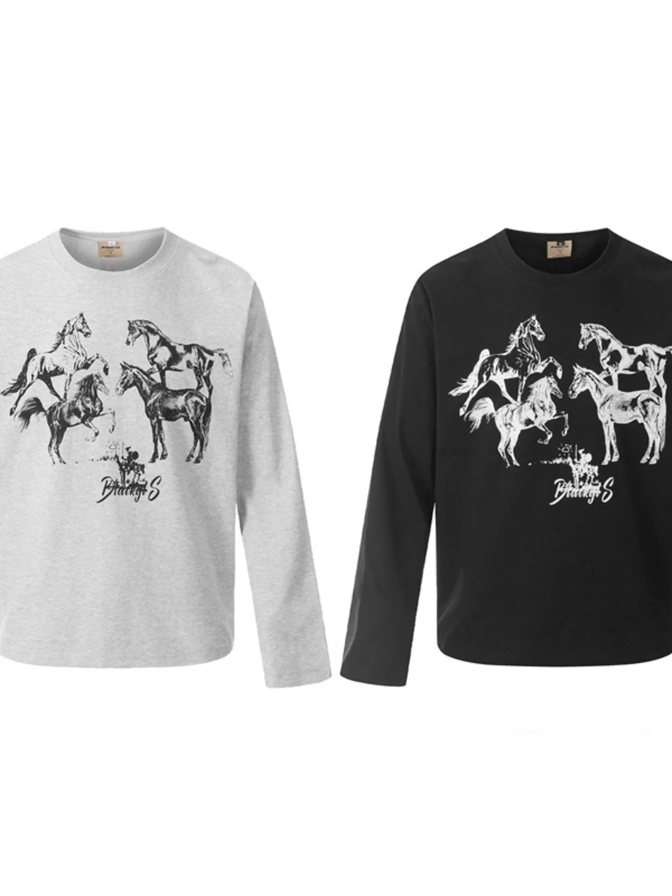Men's Horse Graphic Long Sleeve T-Shirt - Lookzlike
