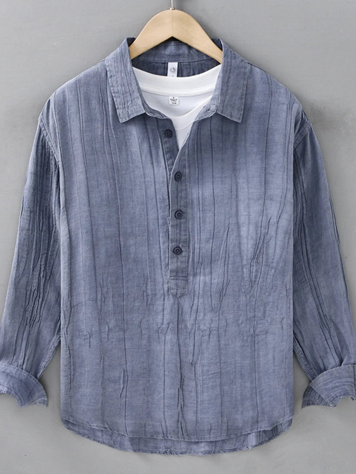 Men's Plus Size Button Detail Long Sleeve Blouse designed for comfort and style at Lookzlike