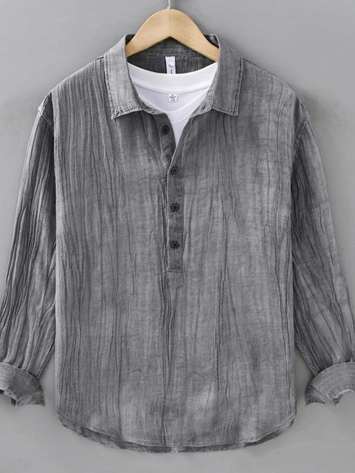 Men's Plus Size Button Detail Long Sleeve Blouse designed for comfort and style at Lookzlike