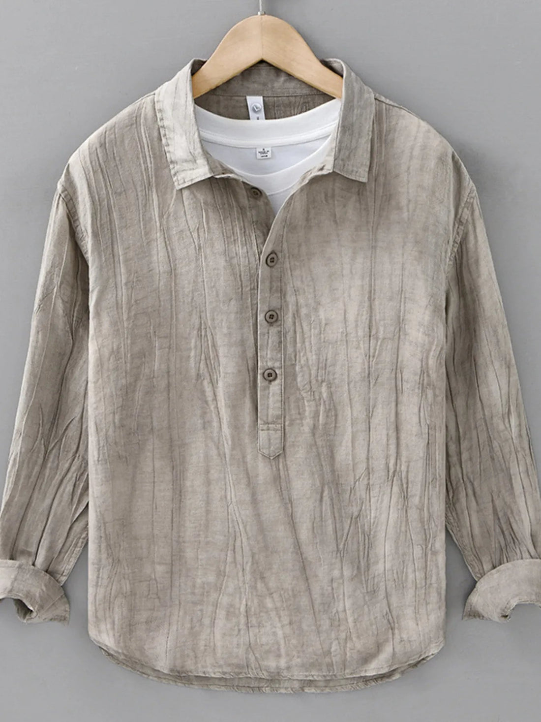 Men's Plus Size Button Detail Long Sleeve Blouse designed for comfort and style at Lookzlike