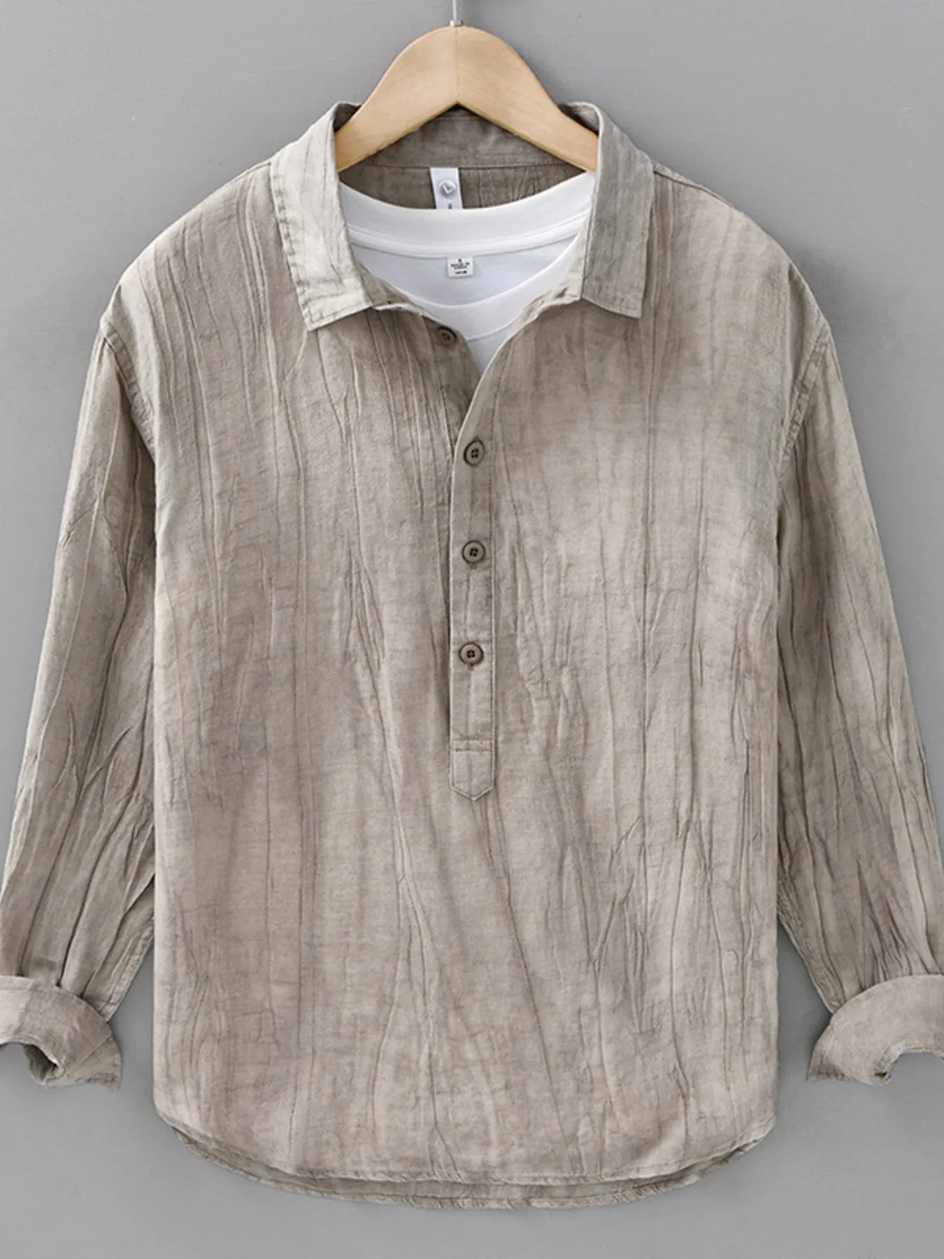 Men's Plus Size Button Detail Long Sleeve Blouse designed for comfort and style at Lookzlike