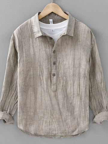 Men's Plus Size Button Detail Long Sleeve Blouse designed for comfort and style at Lookzlike