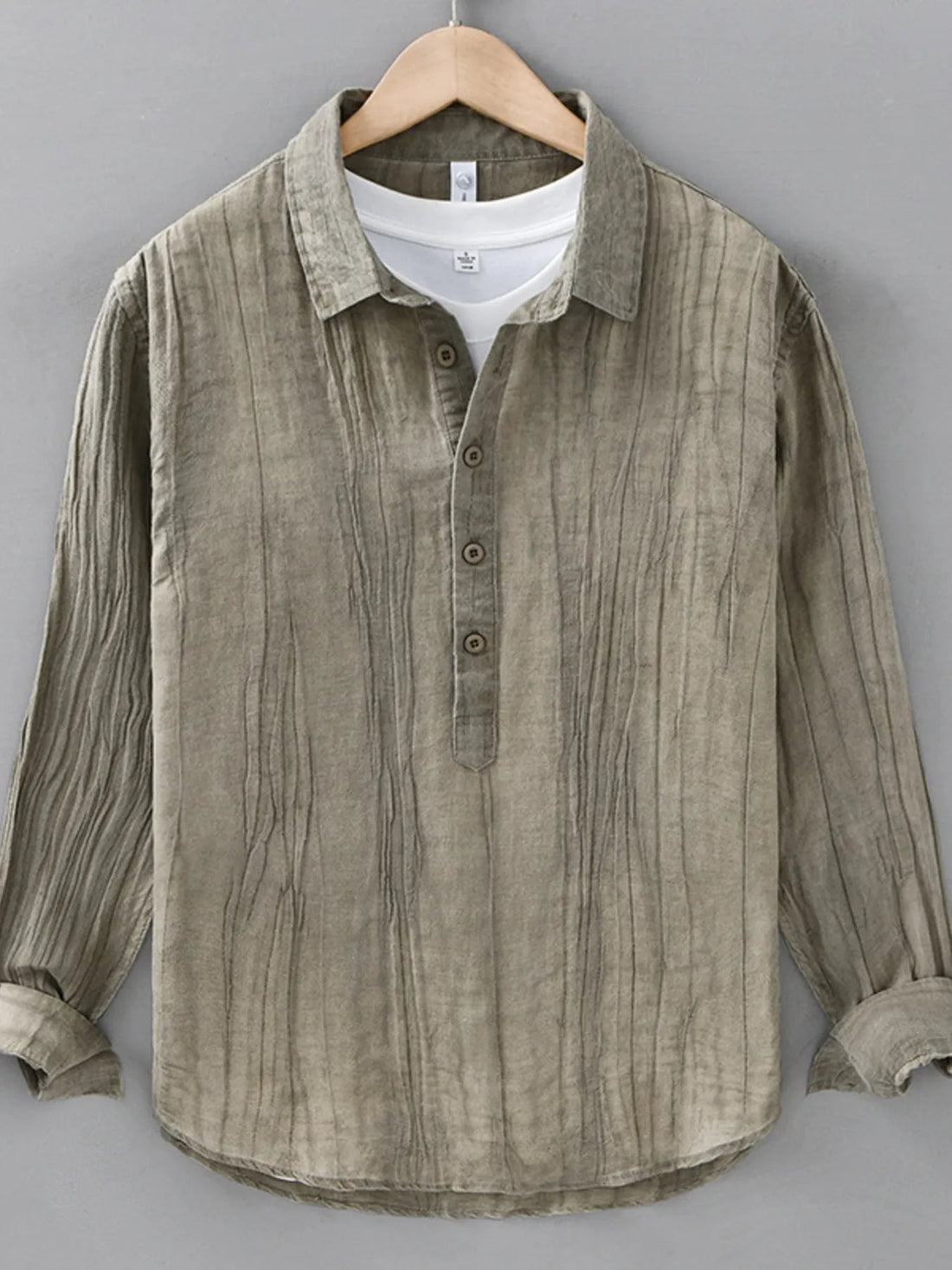 Men's Plus Size Button Detail Long Sleeve Blouse designed for comfort and style at Lookzlike
