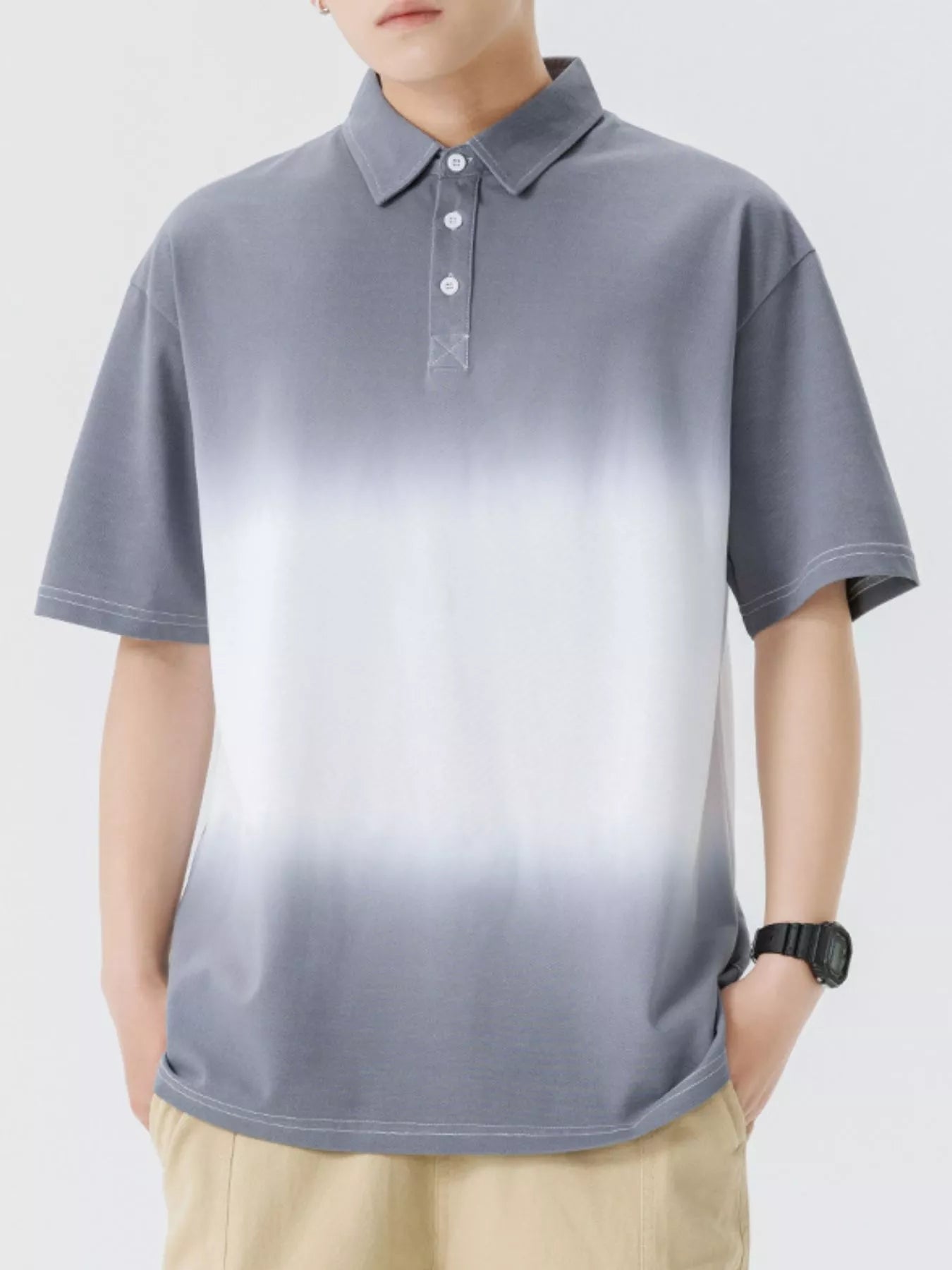 Men's Plus Size Button Detail Short Sleeve Polo designed for comfort and style at Lookzlike