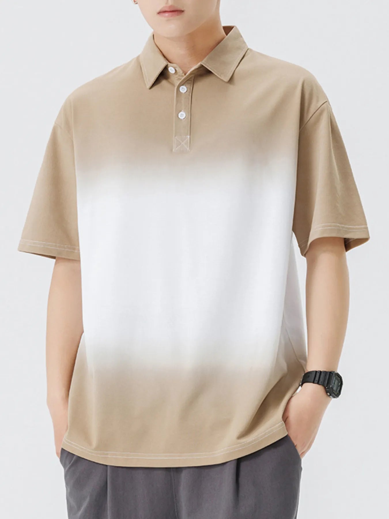 Men's Plus Size Button Detail Short Sleeve Polo designed for comfort and style at Lookzlike