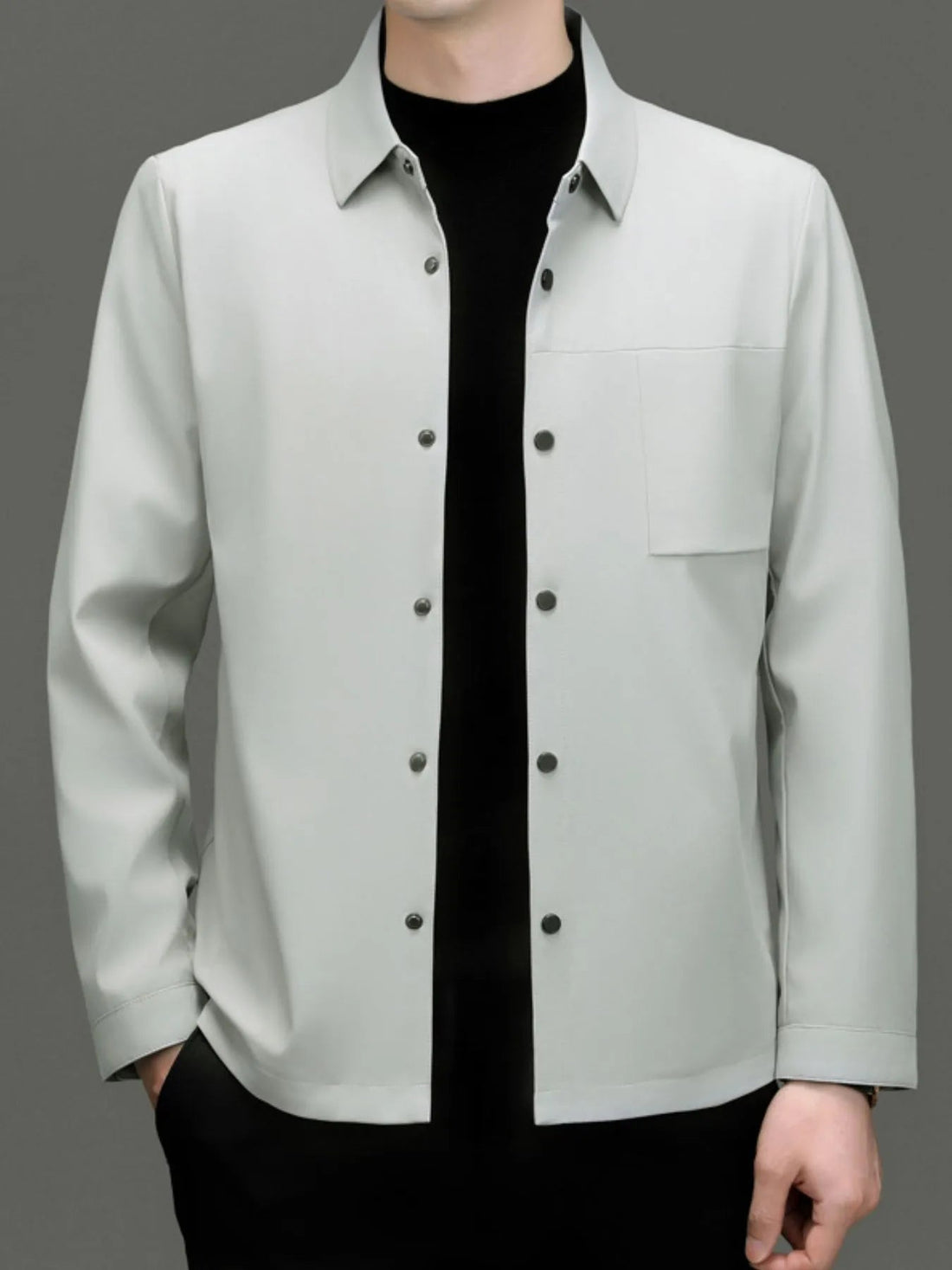 Men's Plus Size Button Up Long Sleeve Jacket designed for comfort and style at Lookzlike