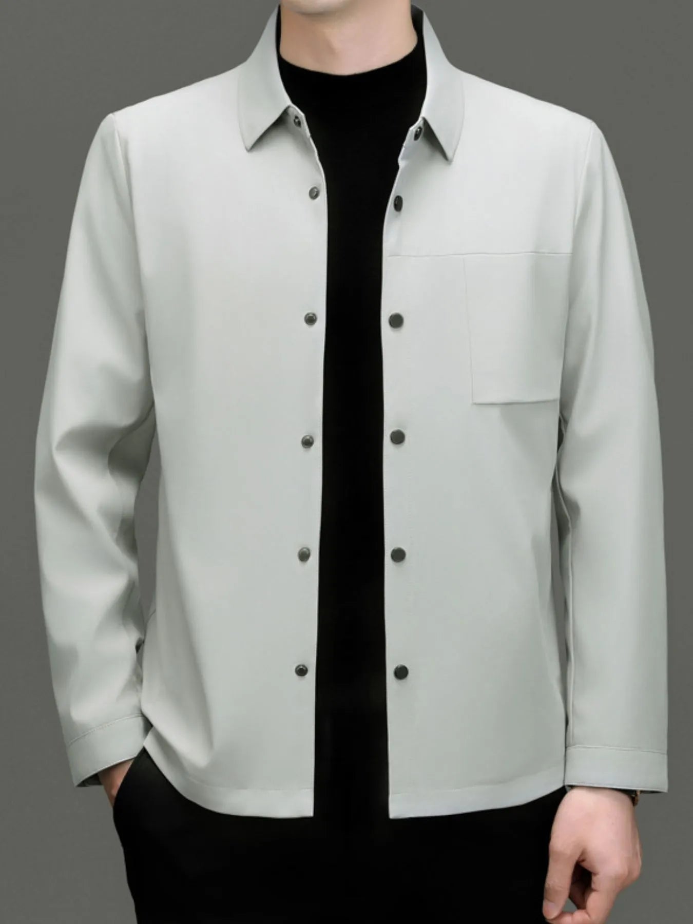 Men's Plus Size Button Up Long Sleeve Jacket designed for comfort and style at Lookzlike