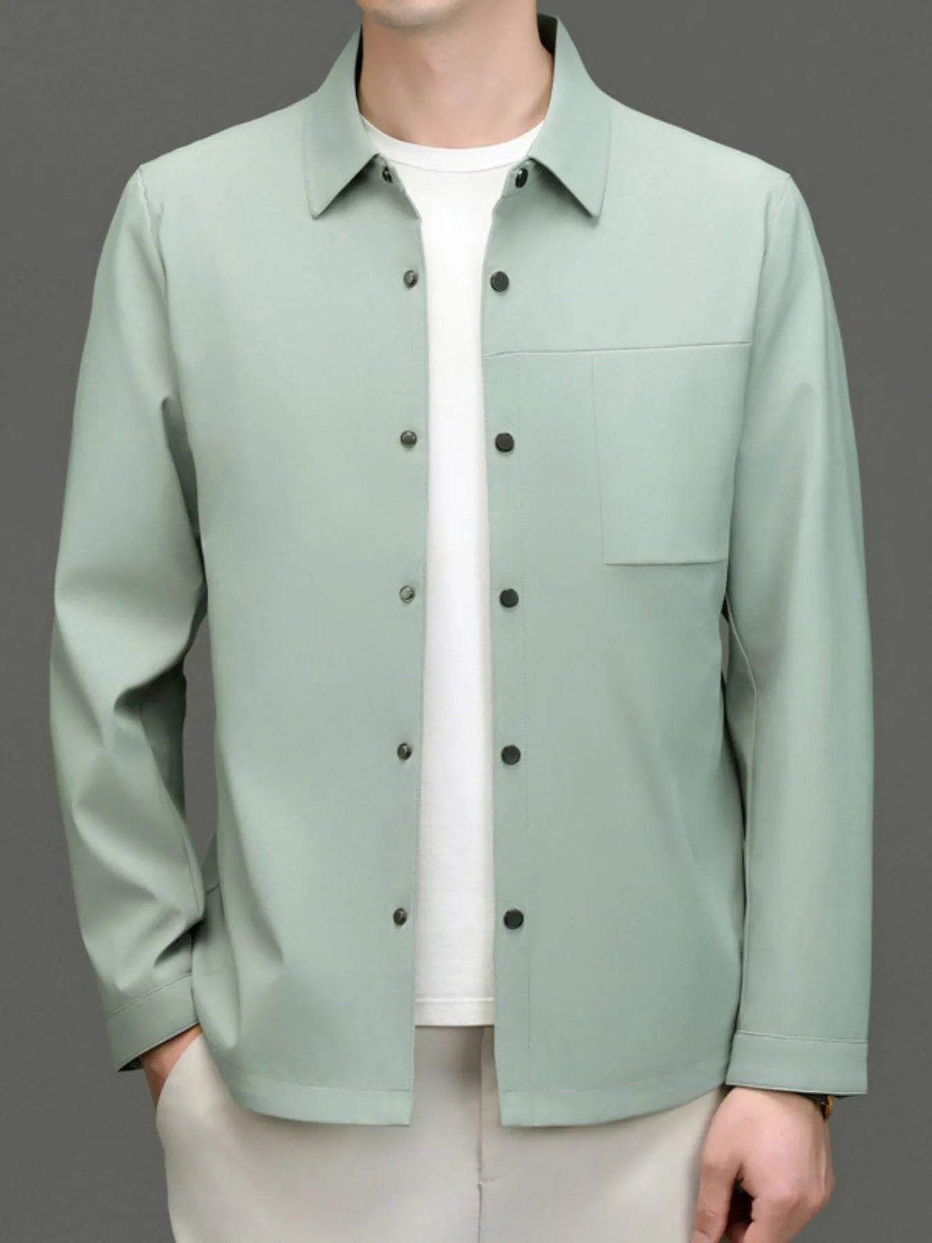 Men's Plus Size Button Up Long Sleeve Jacket designed for comfort and style at Lookzlike