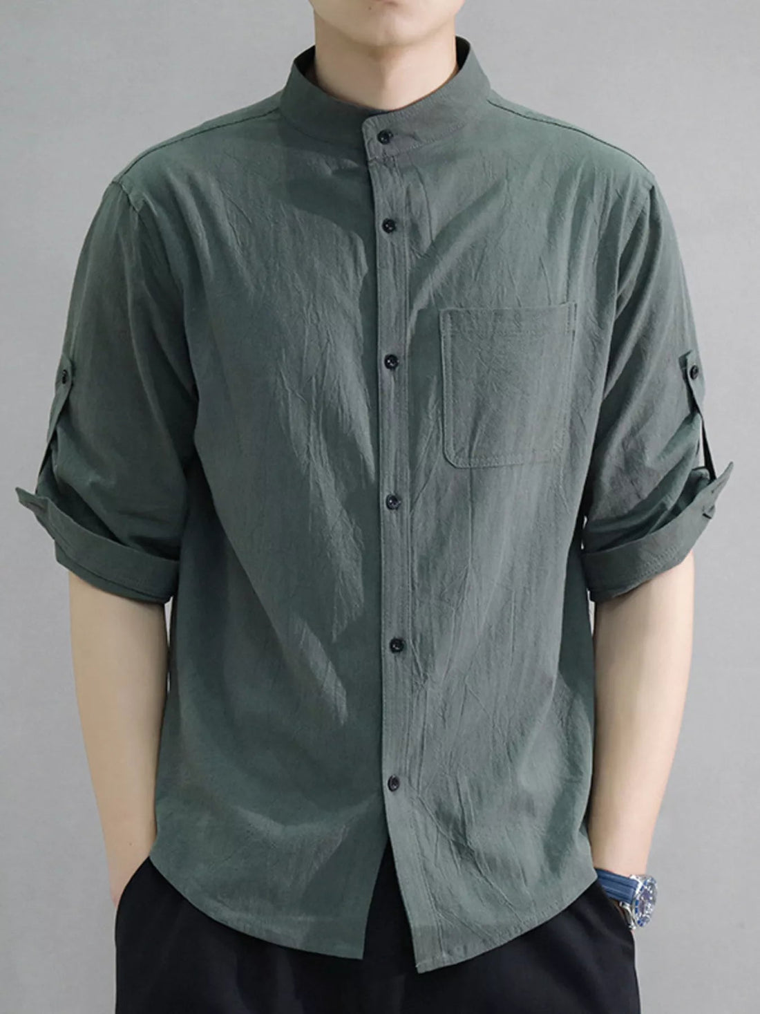 Men's Plus Size Button Up Roll-Up Sleeve Shirt designed for comfort and style at Lookzlike