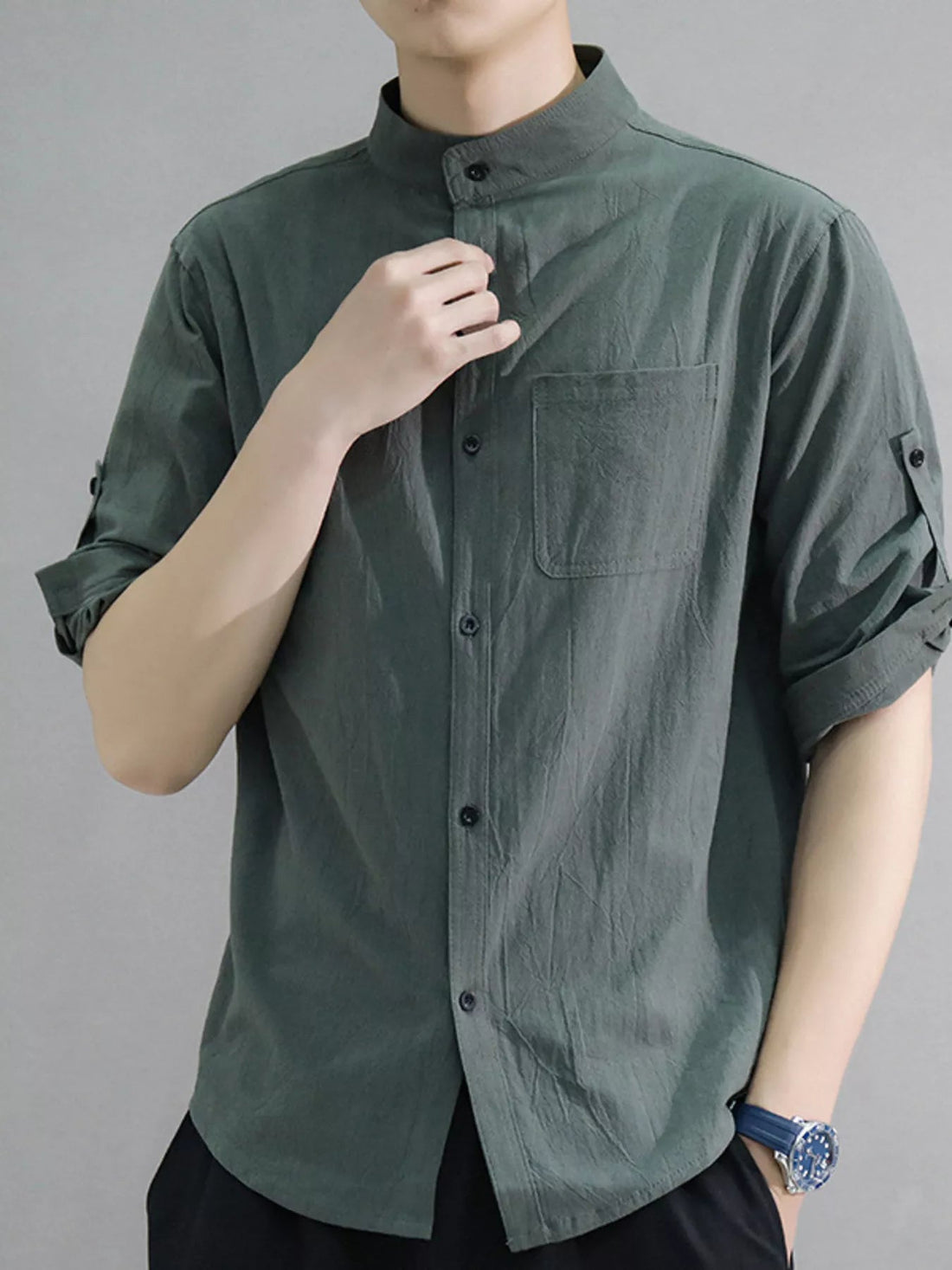 Men's Plus Size Button Up Roll-Up Sleeve Shirt designed for comfort and style at Lookzlike