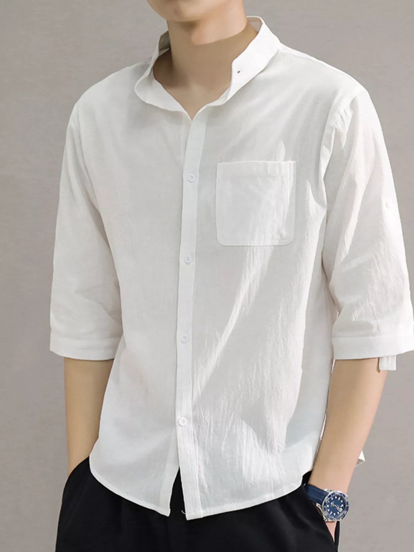 Men's Plus Size Button Up Roll-Up Sleeve Shirt designed for comfort and style at Lookzlike
