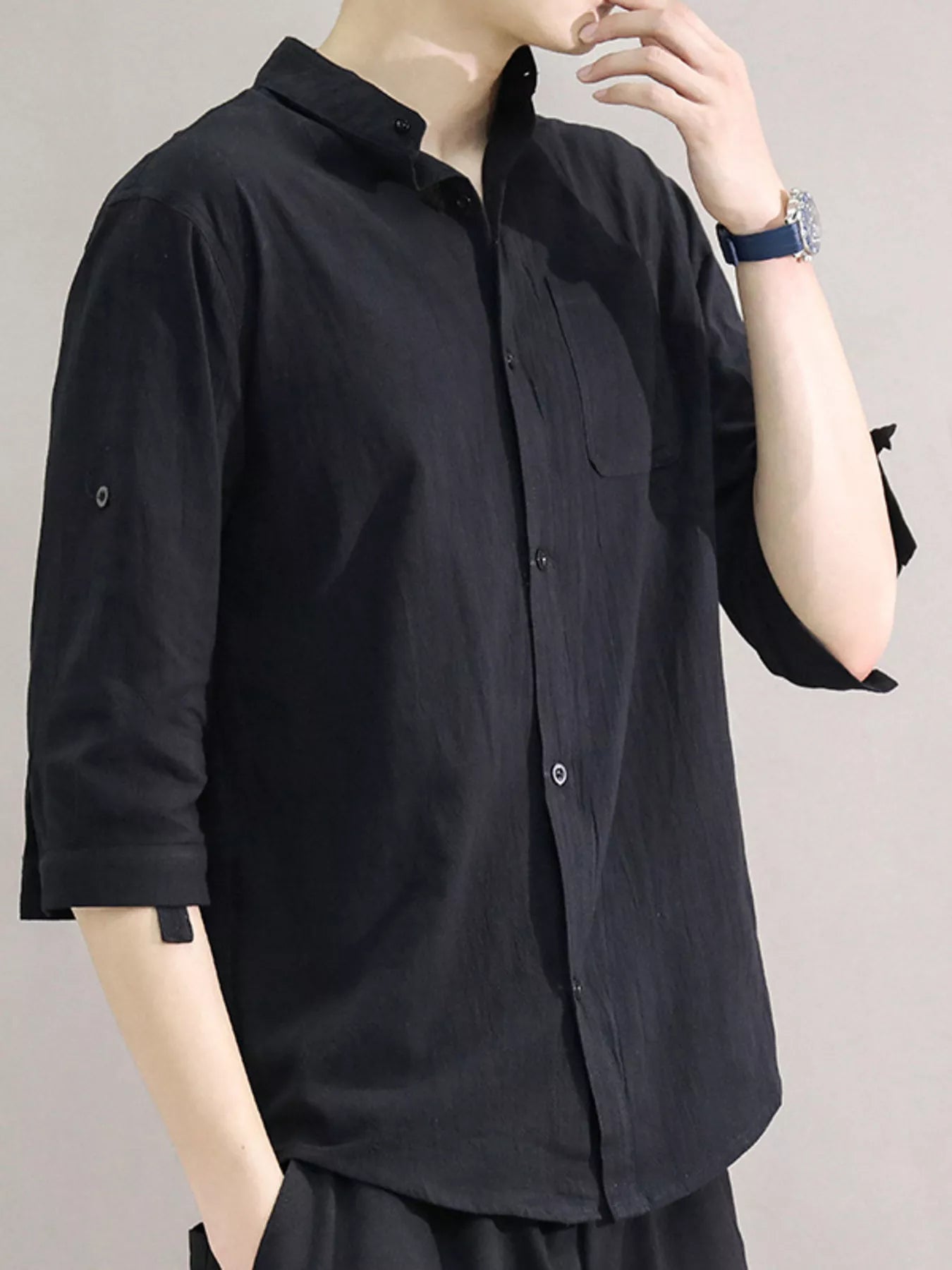 Men's Plus Size Button Up Roll-Up Sleeve Shirt designed for comfort and style at Lookzlike