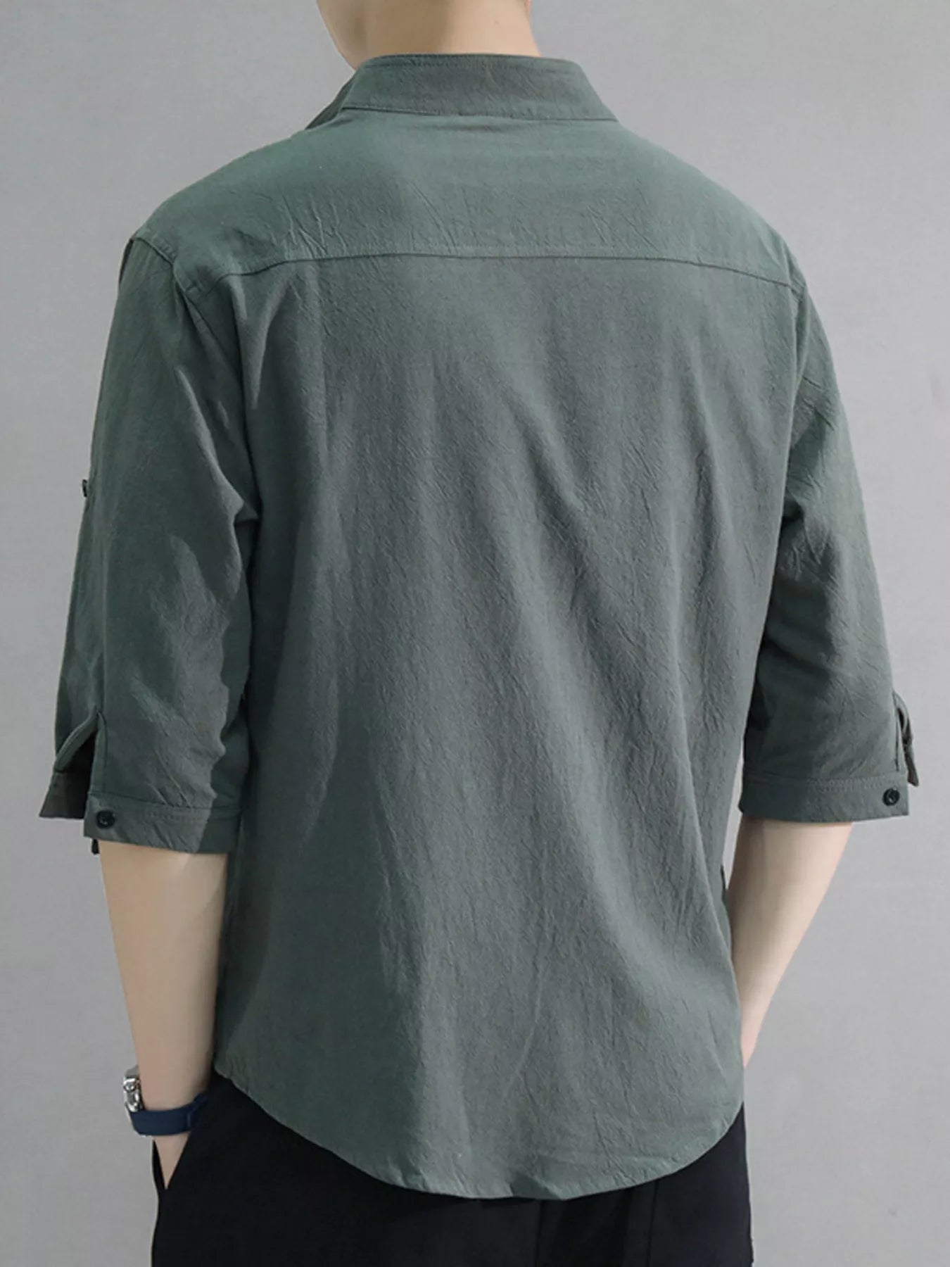 Men's Plus Size Button Up Roll-Up Sleeve Shirt designed for comfort and style at Lookzlike