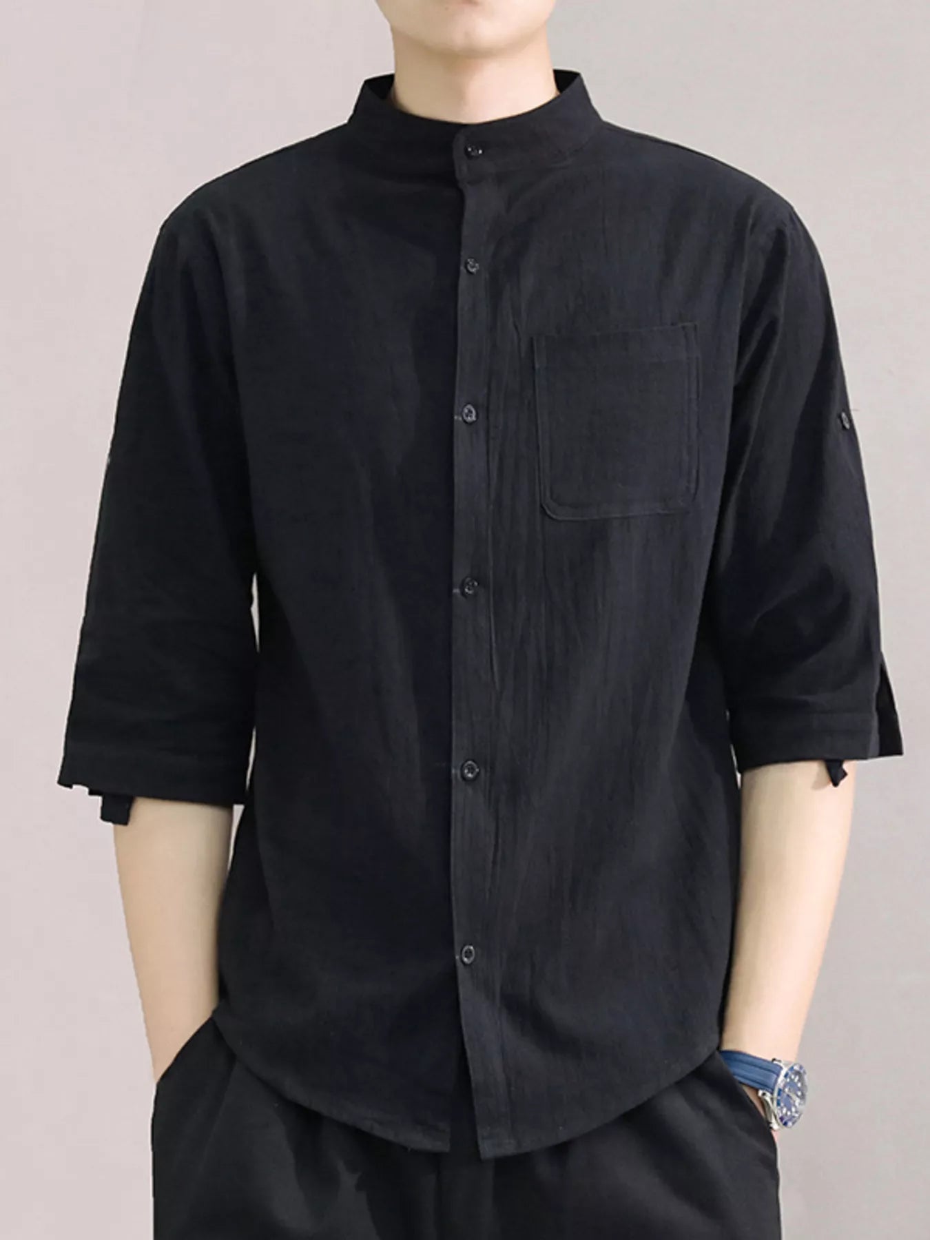Men's Plus Size Button Up Roll-Up Sleeve Shirt designed for comfort and style at Lookzlike