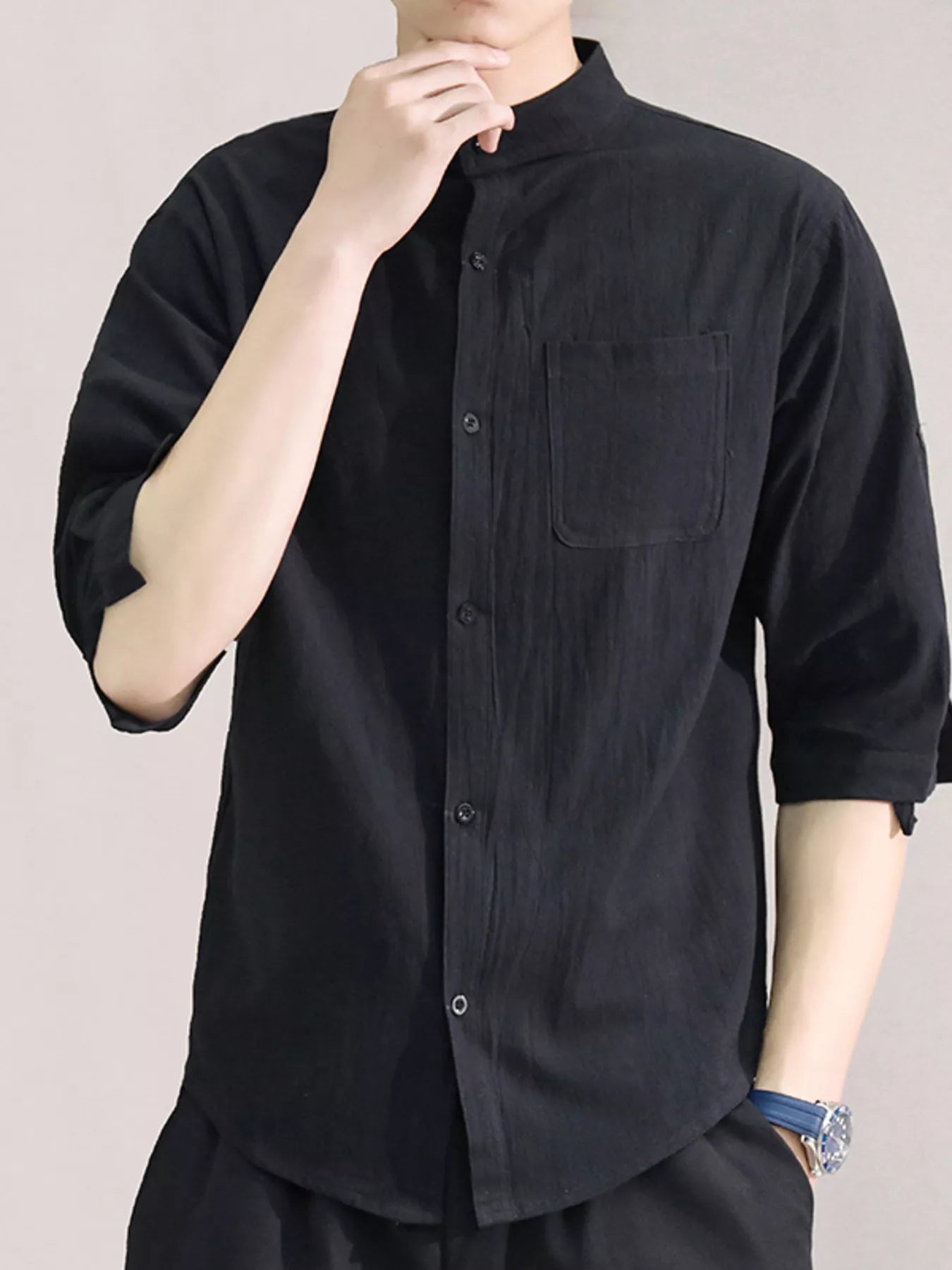 Men's Plus Size Button Up Roll-Up Sleeve Shirt designed for comfort and style at Lookzlike