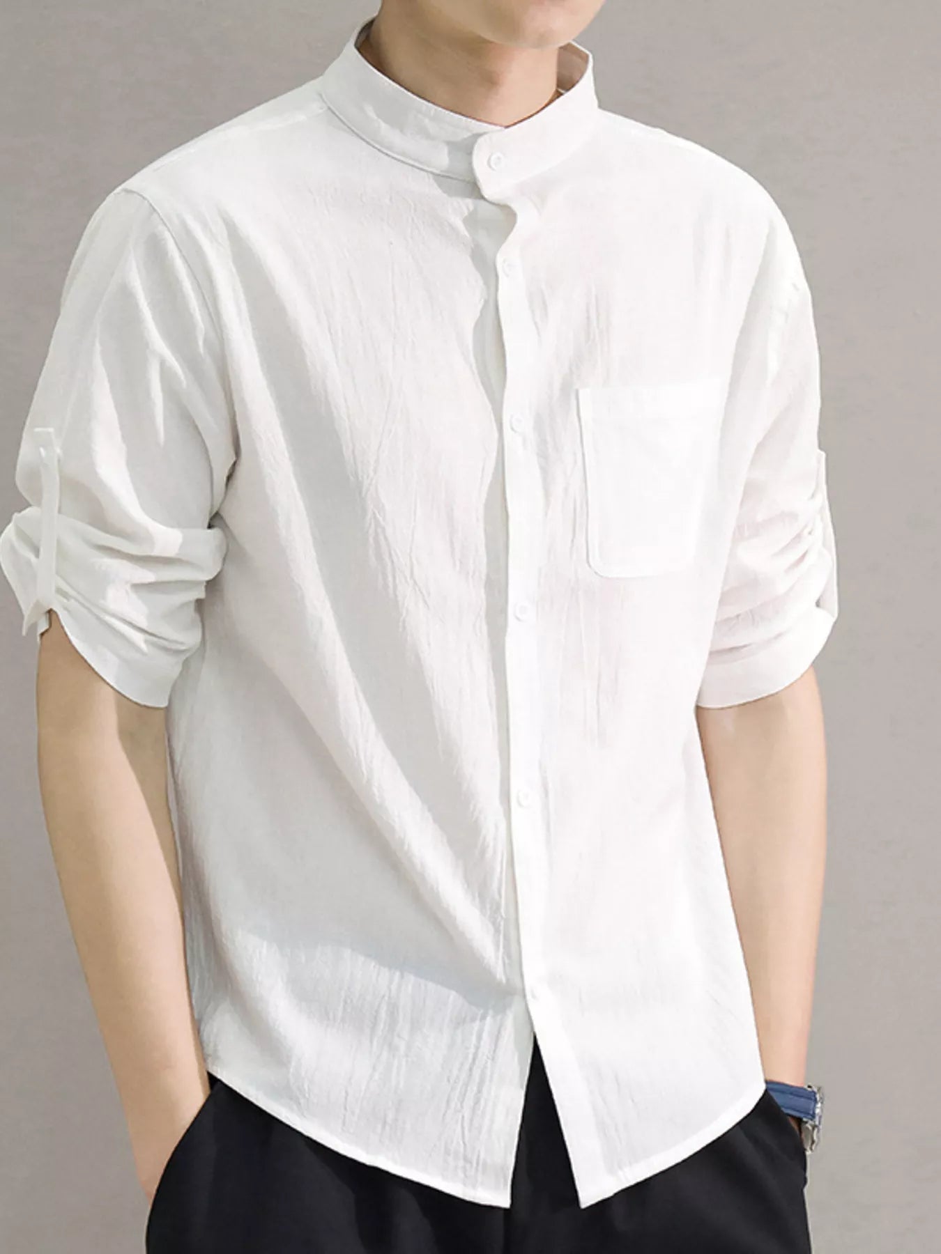 Men's Plus Size Button Up Roll-Up Sleeve Shirt designed for comfort and style at Lookzlike