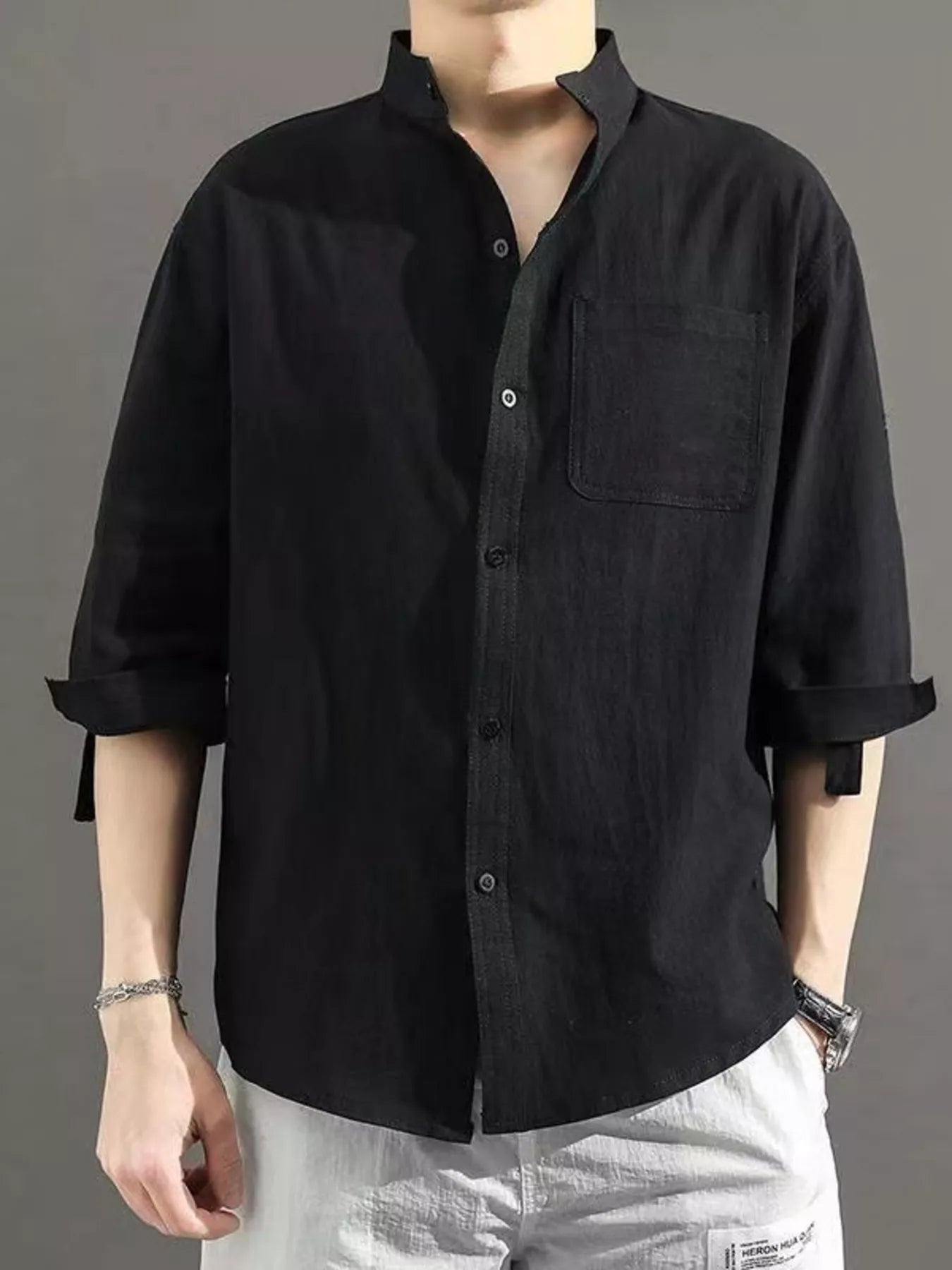 Men's Plus Size Button Up Roll-Up Sleeve Shirt designed for comfort and style at Lookzlike