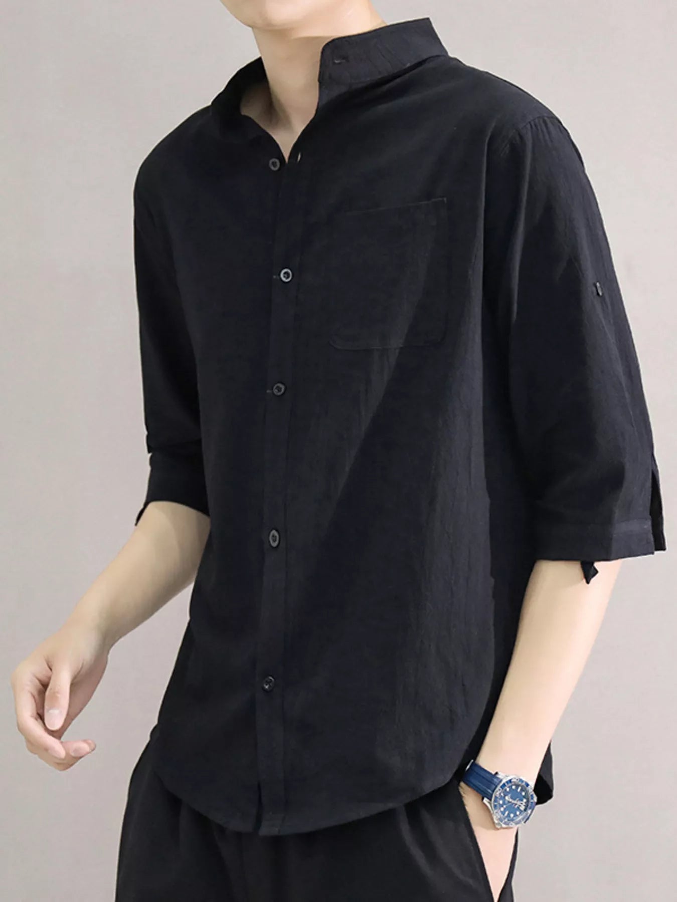 Men's Plus Size Button Up Roll-Up Sleeve Shirt designed for comfort and style at Lookzlike