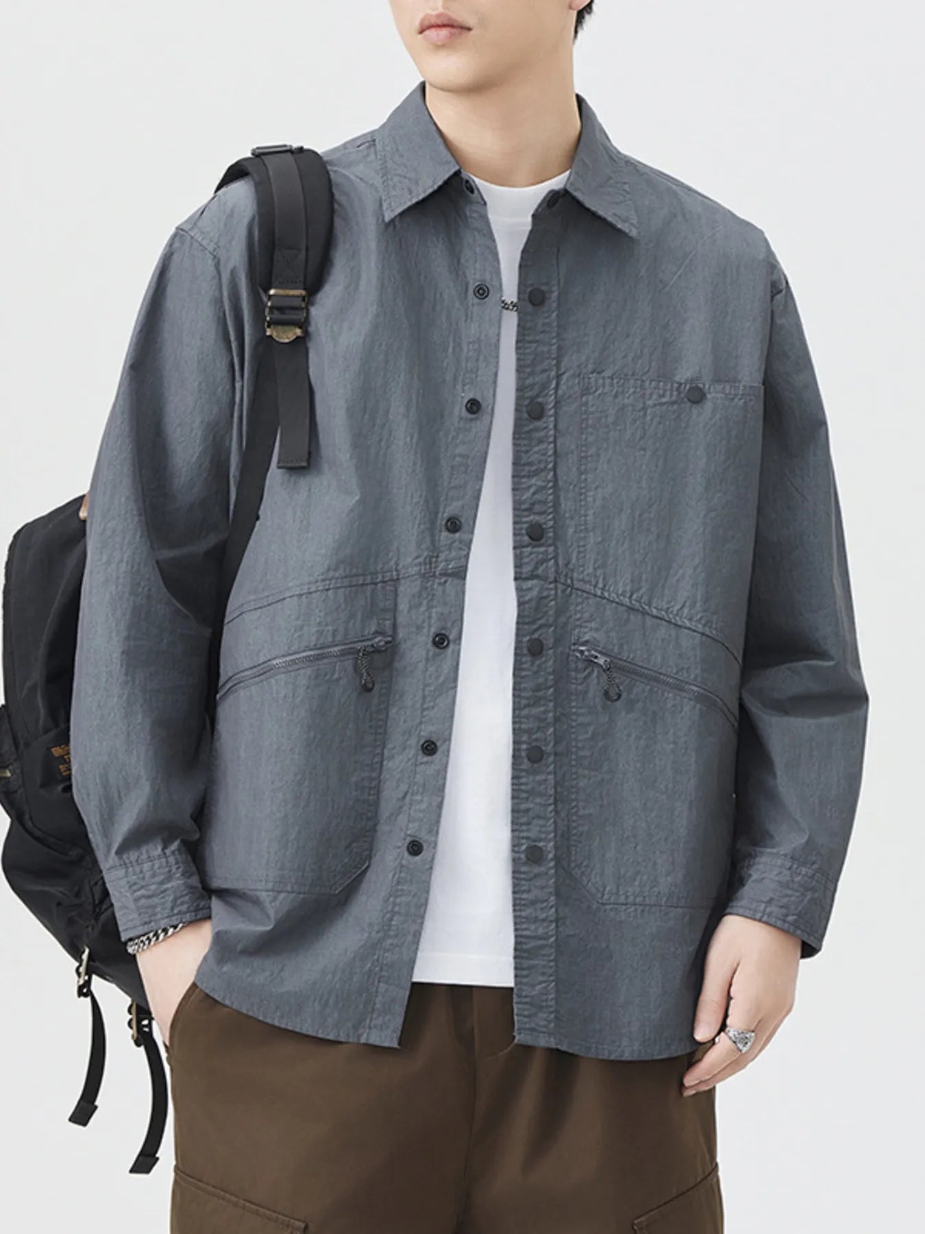 Men's Plus Size Casual Lightweight Button Up Shirt designed for comfort and style at Lookzlike