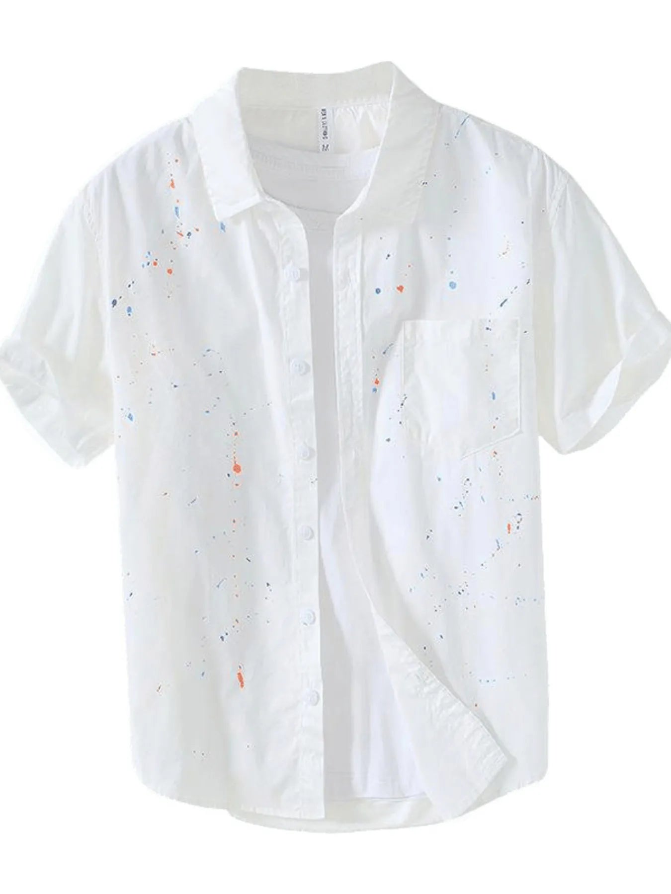 Men's Plus Size Casual Paint Splatter Short Sleeve Button-Up Shirt - Lookzlike
