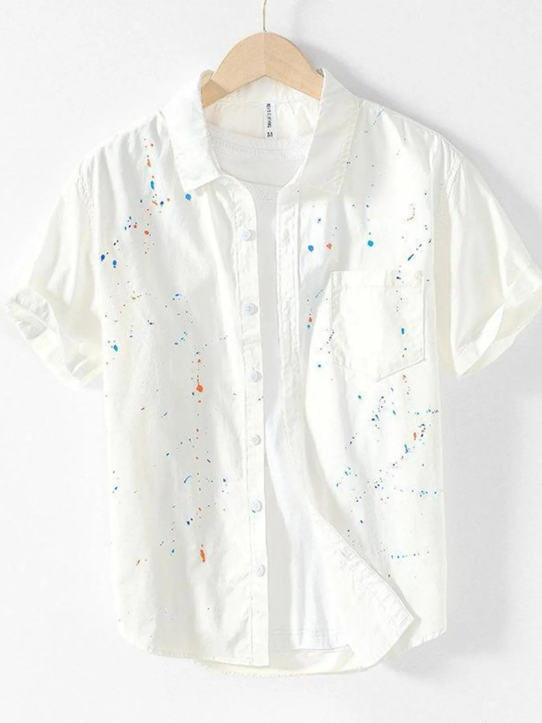 Men's Plus Size Casual Paint Splatter Short Sleeve Button-Up Shirt - Lookzlike