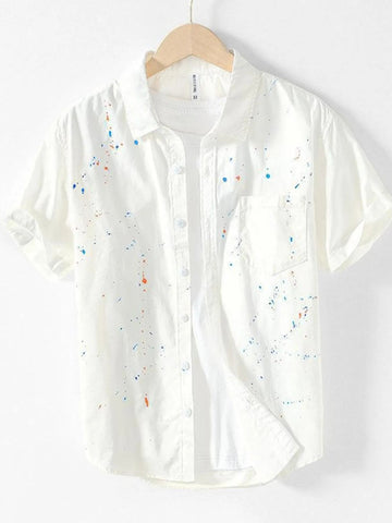 Men's Plus Size Casual Paint Splatter Short Sleeve Button-Up Shirt - Lookzlike