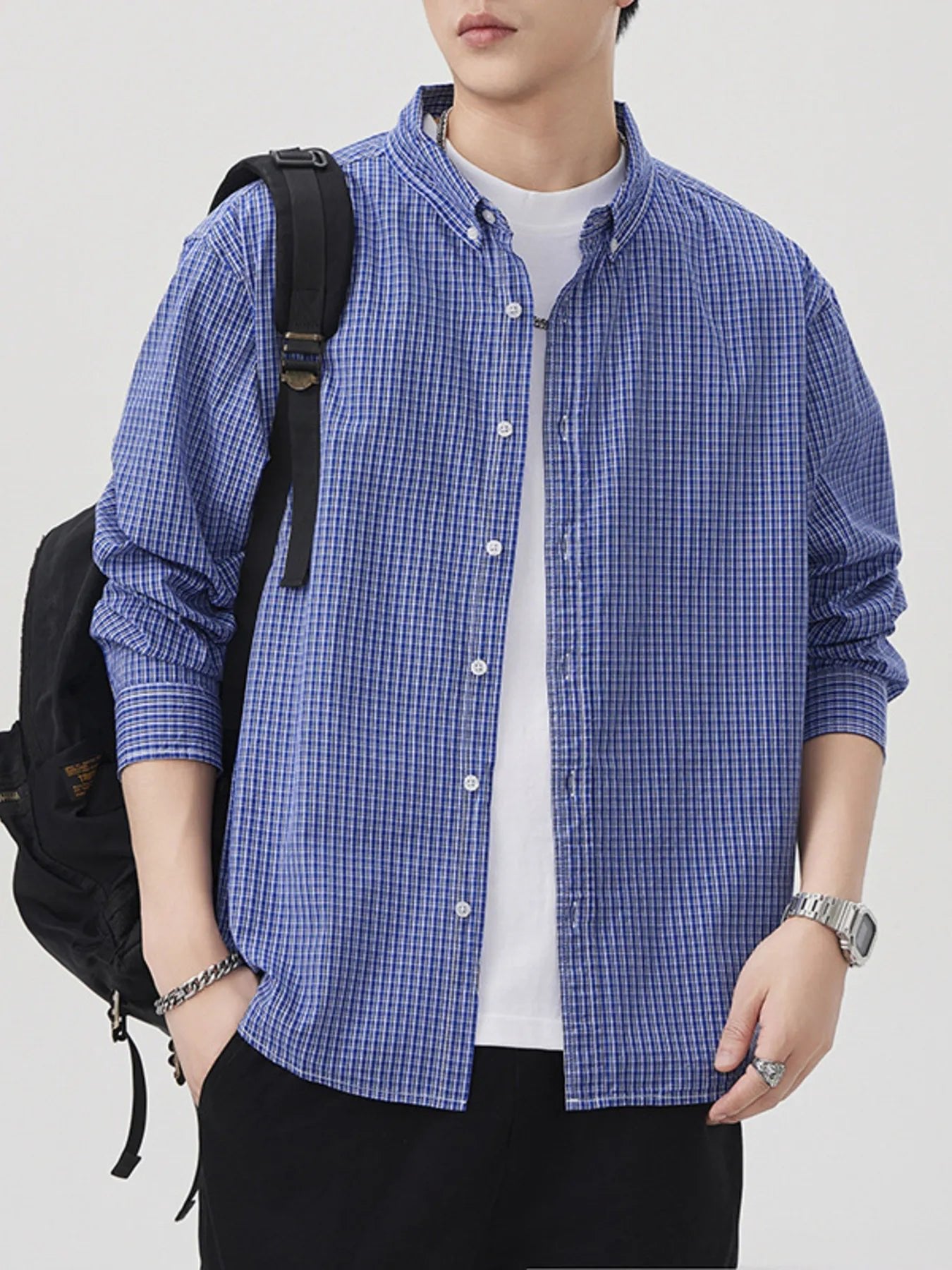 Men's Plus Size Casual Plaid Button - Down Shirt designed for comfort and style at Lookzlike