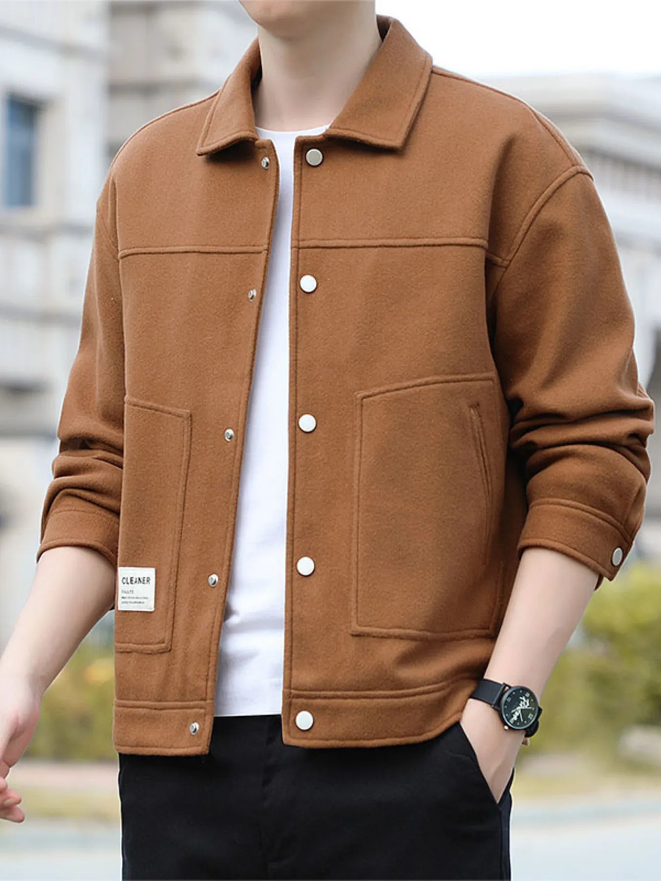 Men's Plus Size Casual Snap - Down Jacket designed for comfort and style at Lookzlike