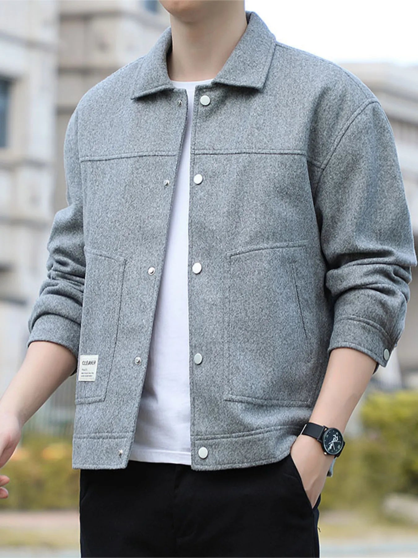 Men's Plus Size Casual Snap - Down Jacket designed for comfort and style at Lookzlike