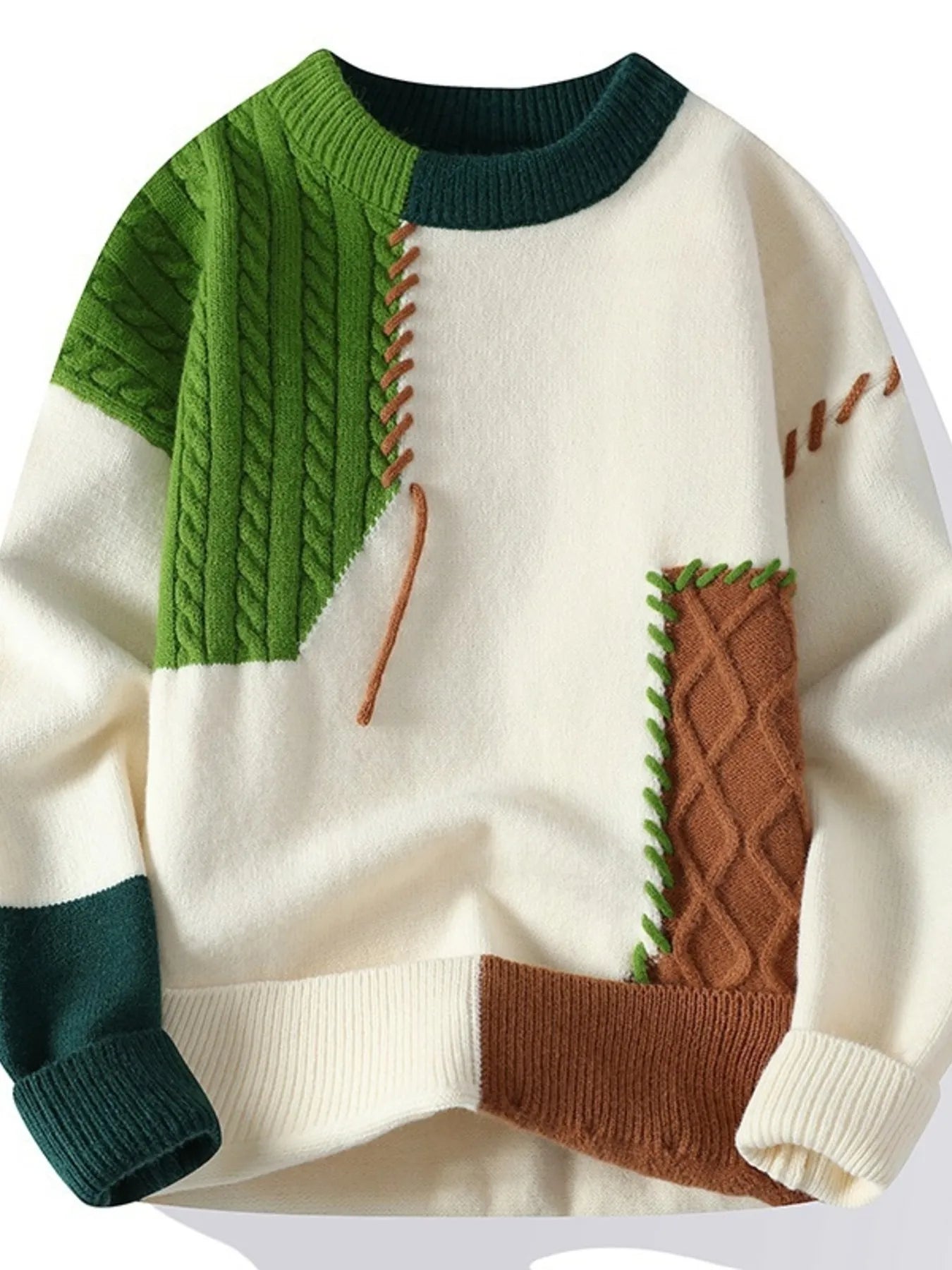 Men's Plus Size Color Block Cable Knit Sweater - Lookzlike