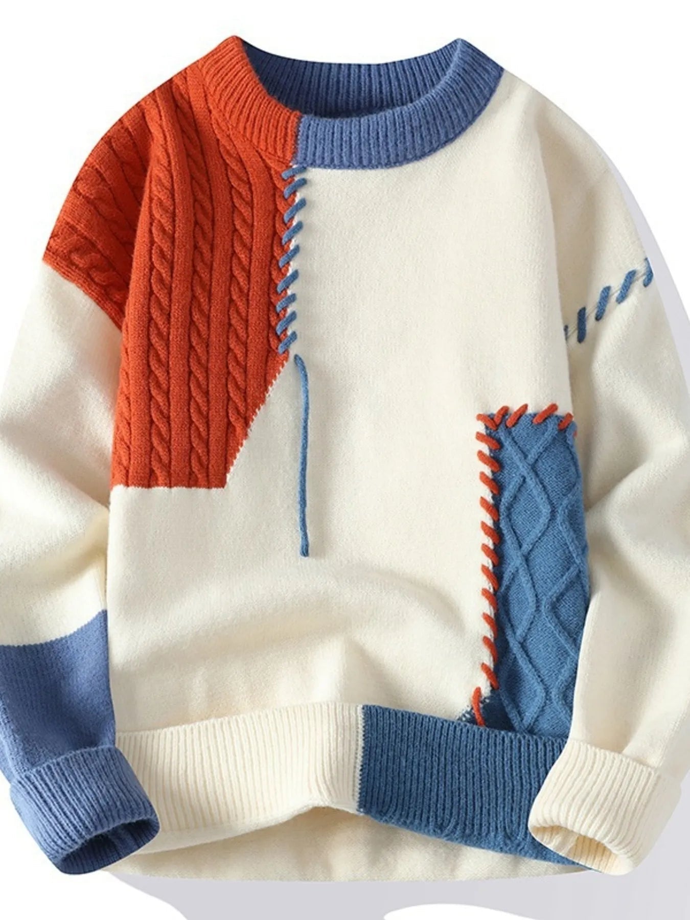 Men's Plus Size Color Block Cable Knit Sweater - Lookzlike