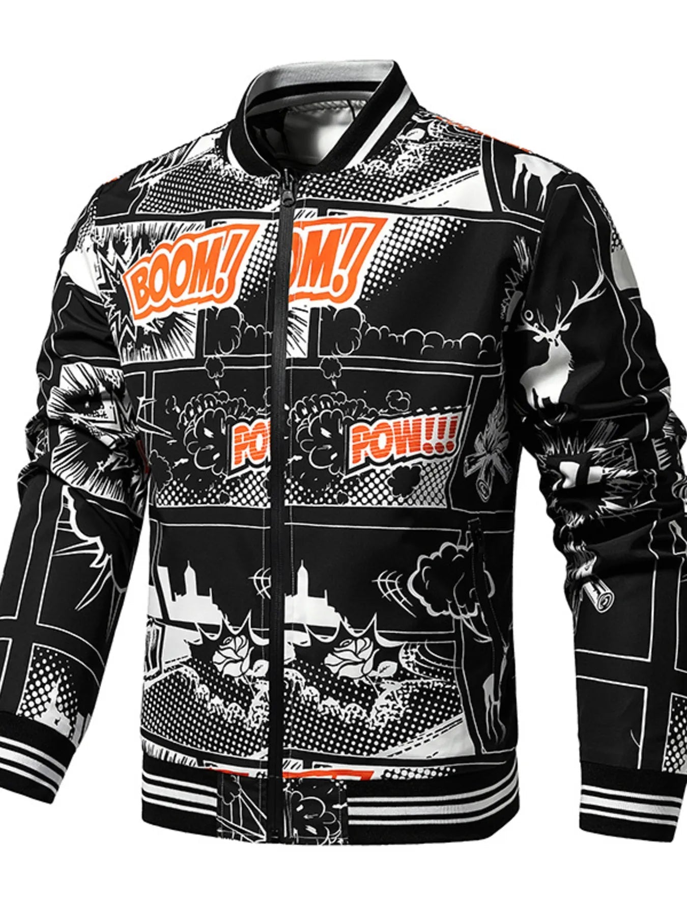Men's Plus Size Comic Print Zip Up Jacket designed for comfort and style at Lookzlike