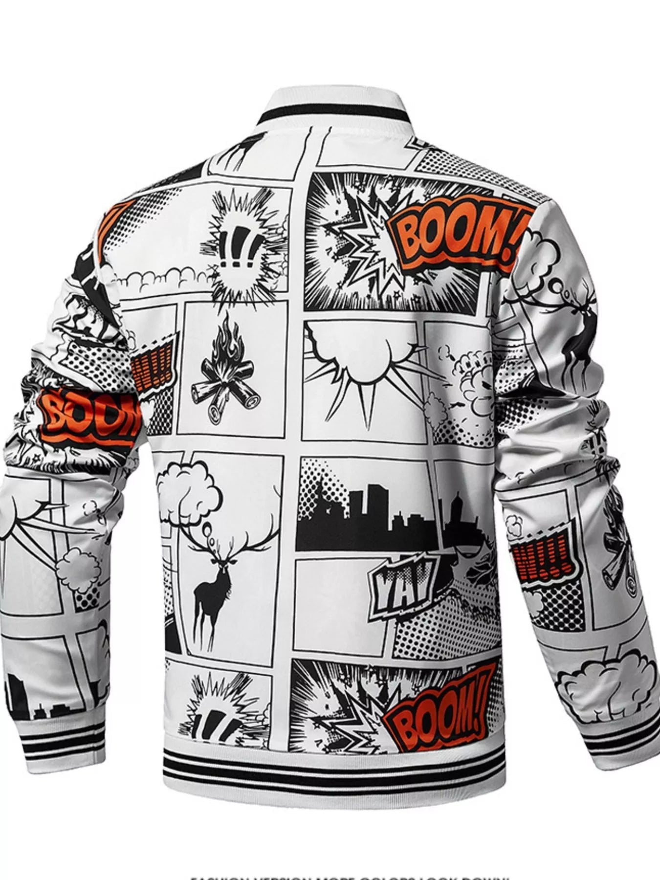 Men's Plus Size Comic Print Zip Up Jacket designed for comfort and style at Lookzlike