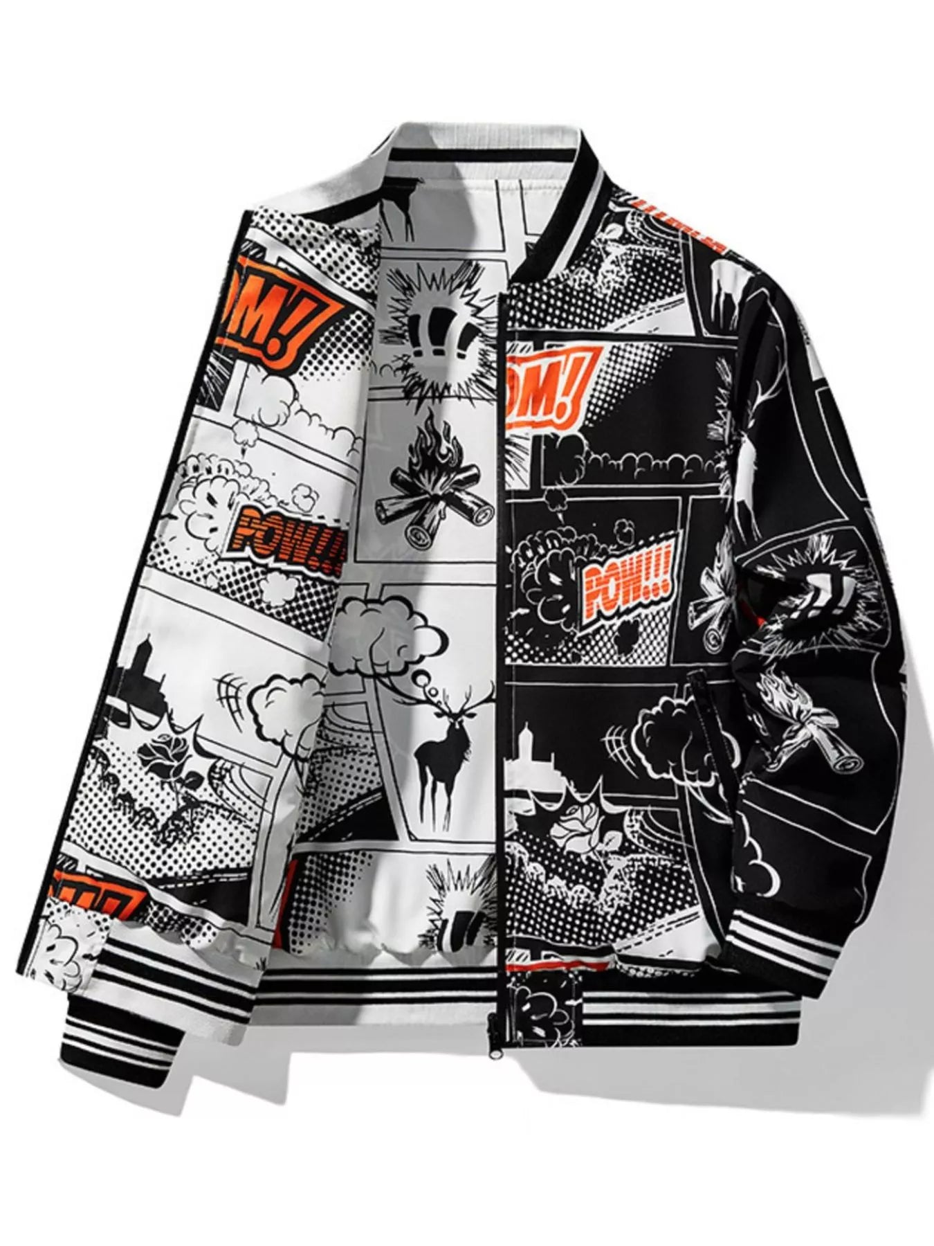 Men's Plus Size Comic Print Zip Up Jacket designed for comfort and style at Lookzlike